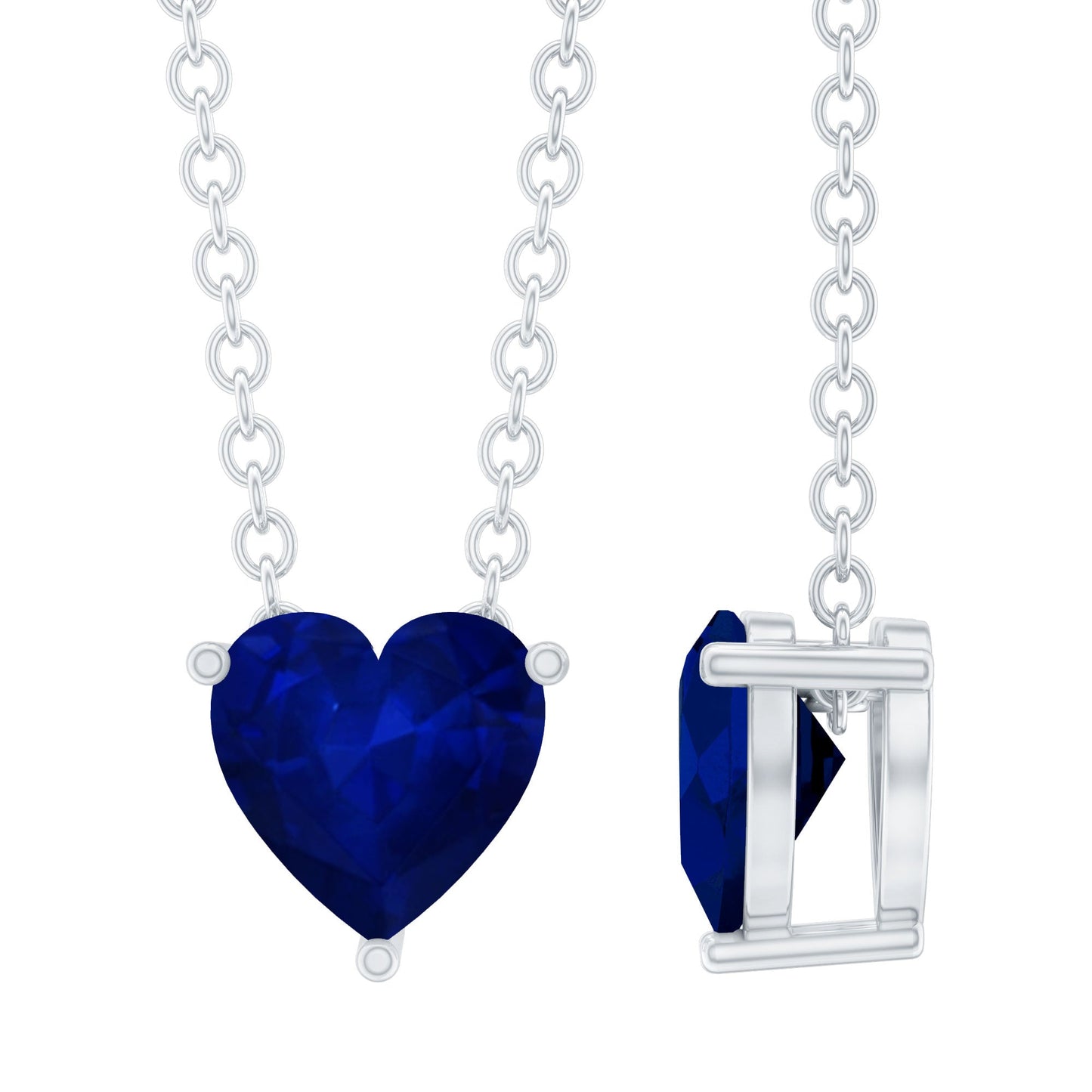 Heart Shape Blue Sapphire Solitaire Necklace for Women