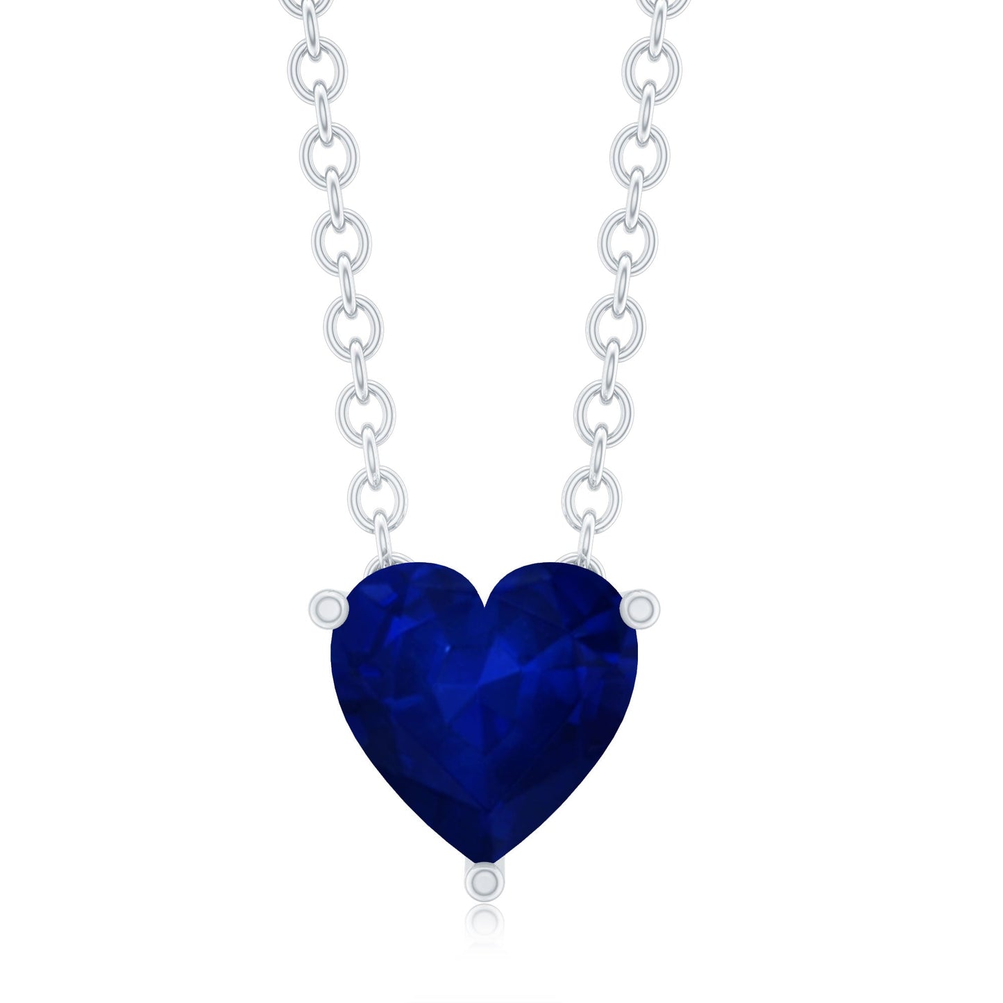 Heart Shape Blue Sapphire Solitaire Necklace for Women