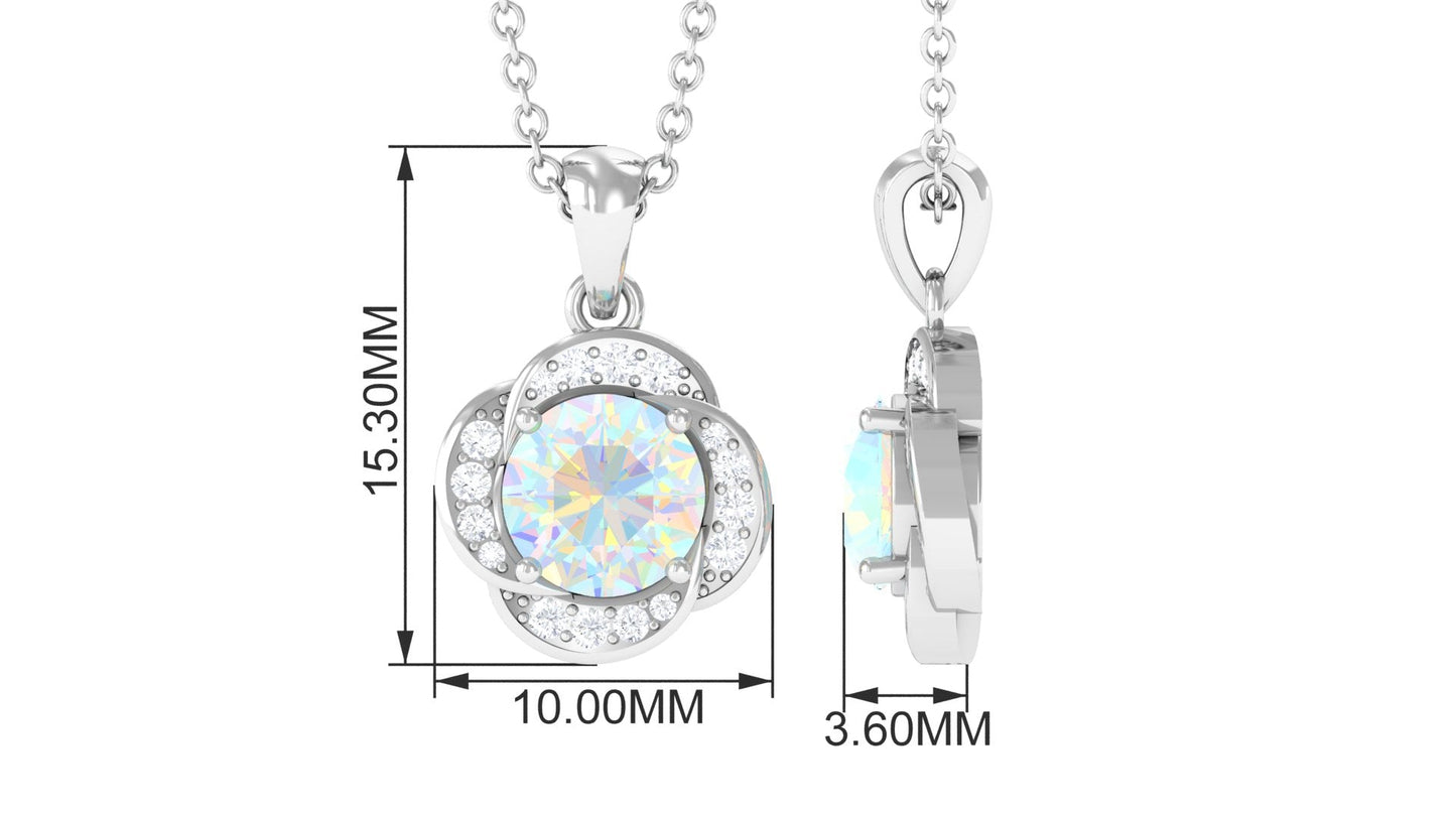 0.8 Carat Round Shape Ethiopian Opal and Diamond Flower Necklace