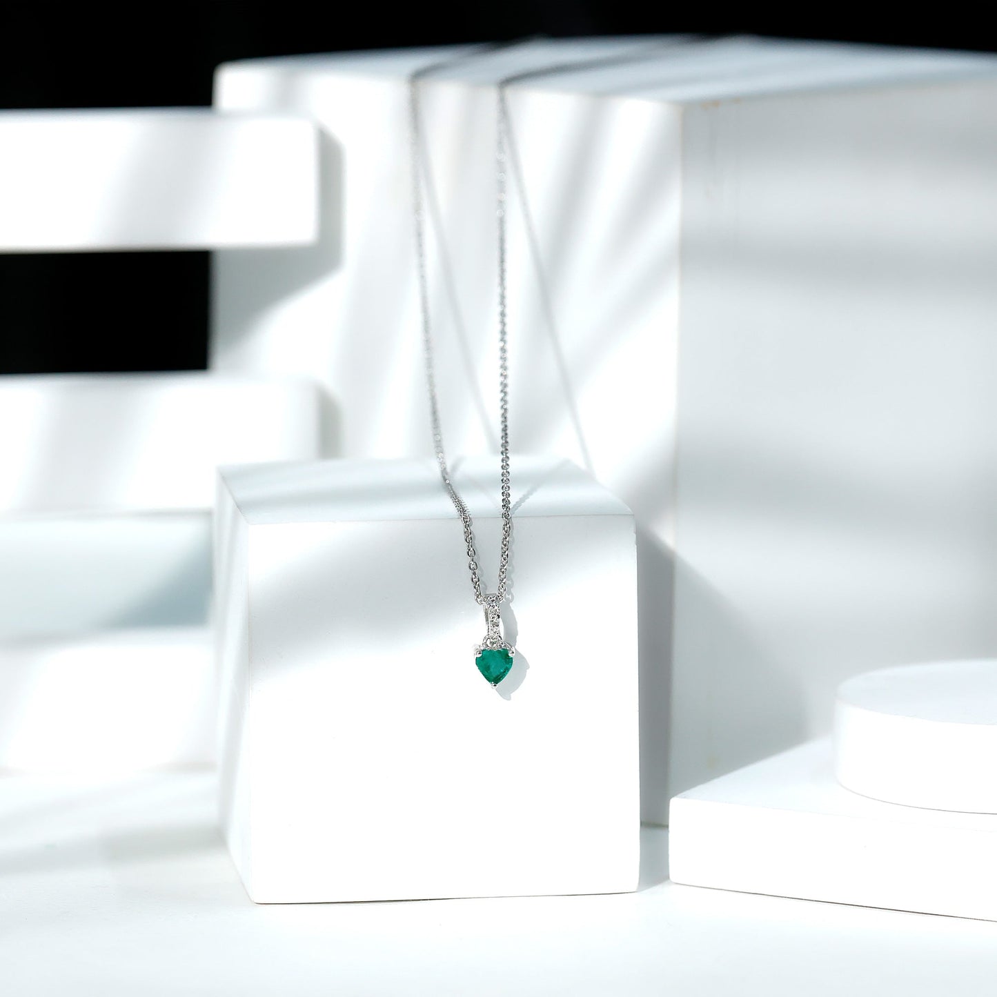 Heart Shape Emerald Promise Necklace with Diamond Accent Bail