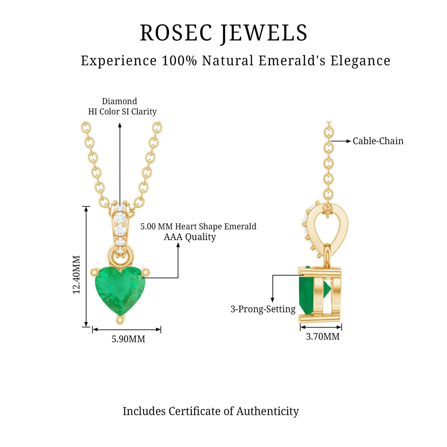 Heart Shape Emerald Promise Necklace with Diamond Accent Bail