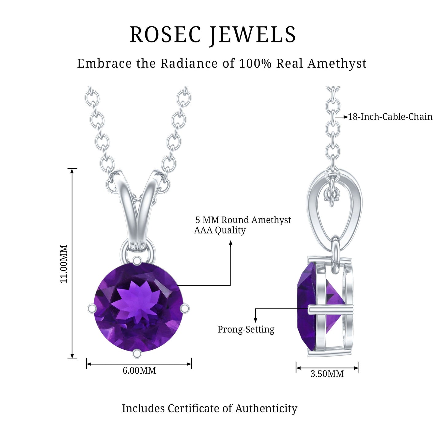 0.45 CT Round Amethyst Solitaire Pendant with Rabbit Ear Bail