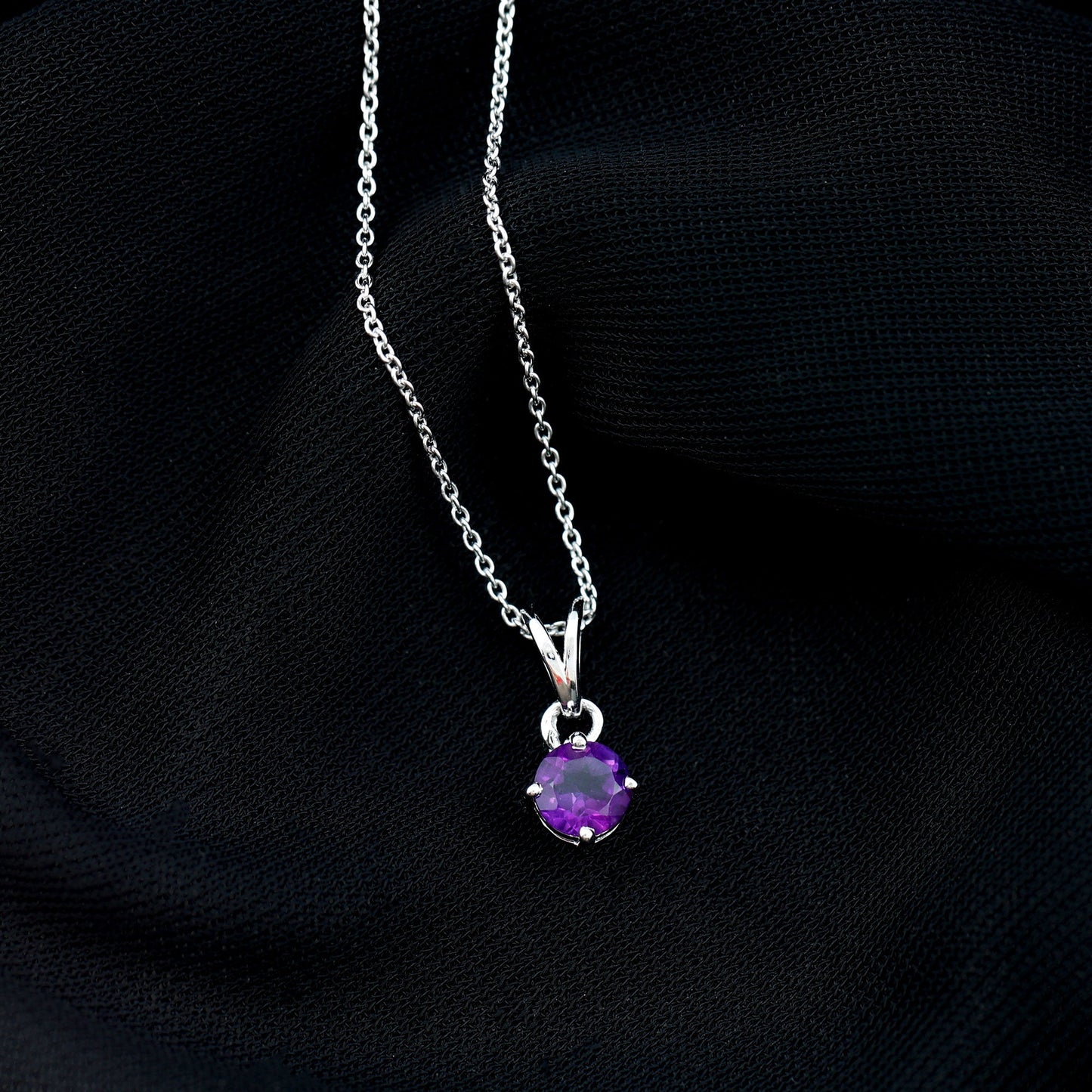0.45 CT Round Amethyst Solitaire Pendant with Rabbit Ear Bail