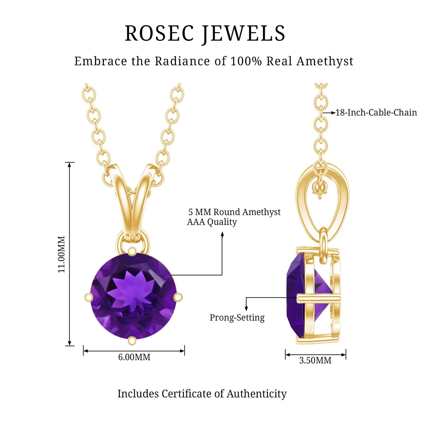0.45 CT Round Amethyst Solitaire Pendant with Rabbit Ear Bail