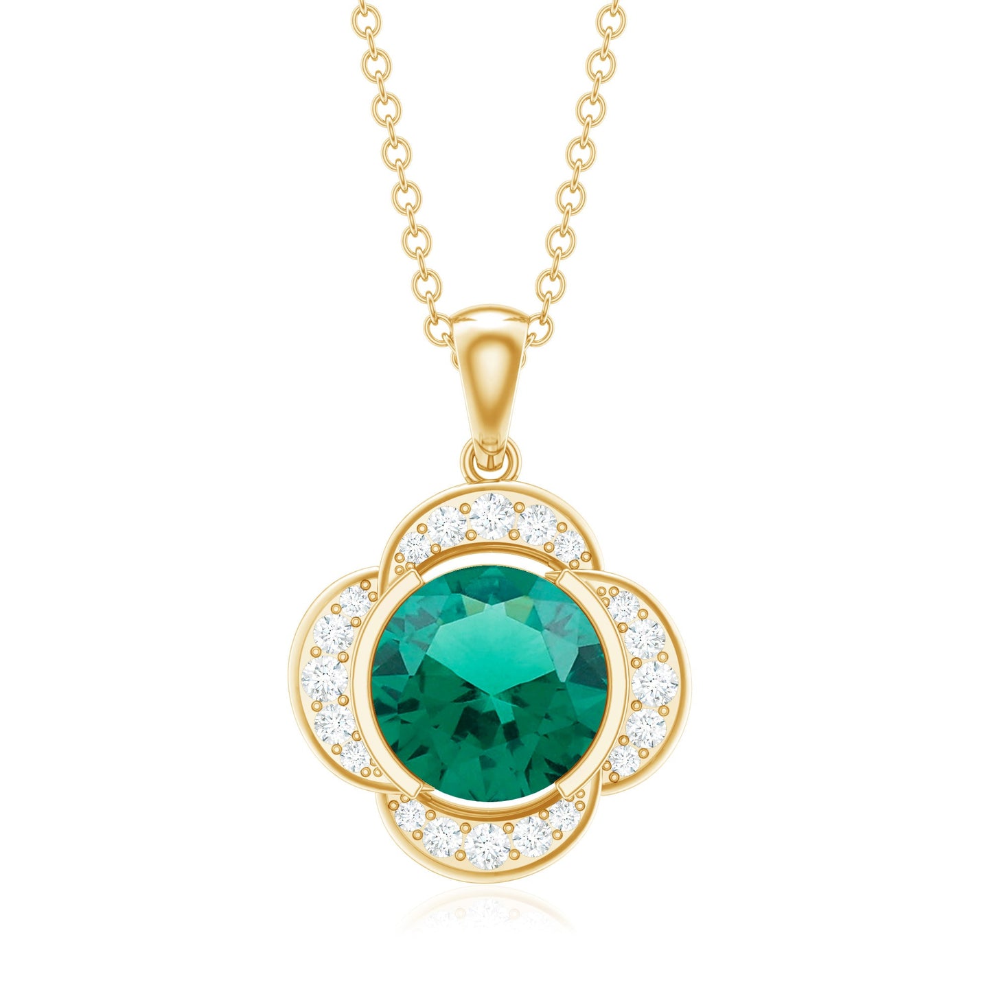 2 CT Lab Grown Emerald and Diamond Flower Necklace