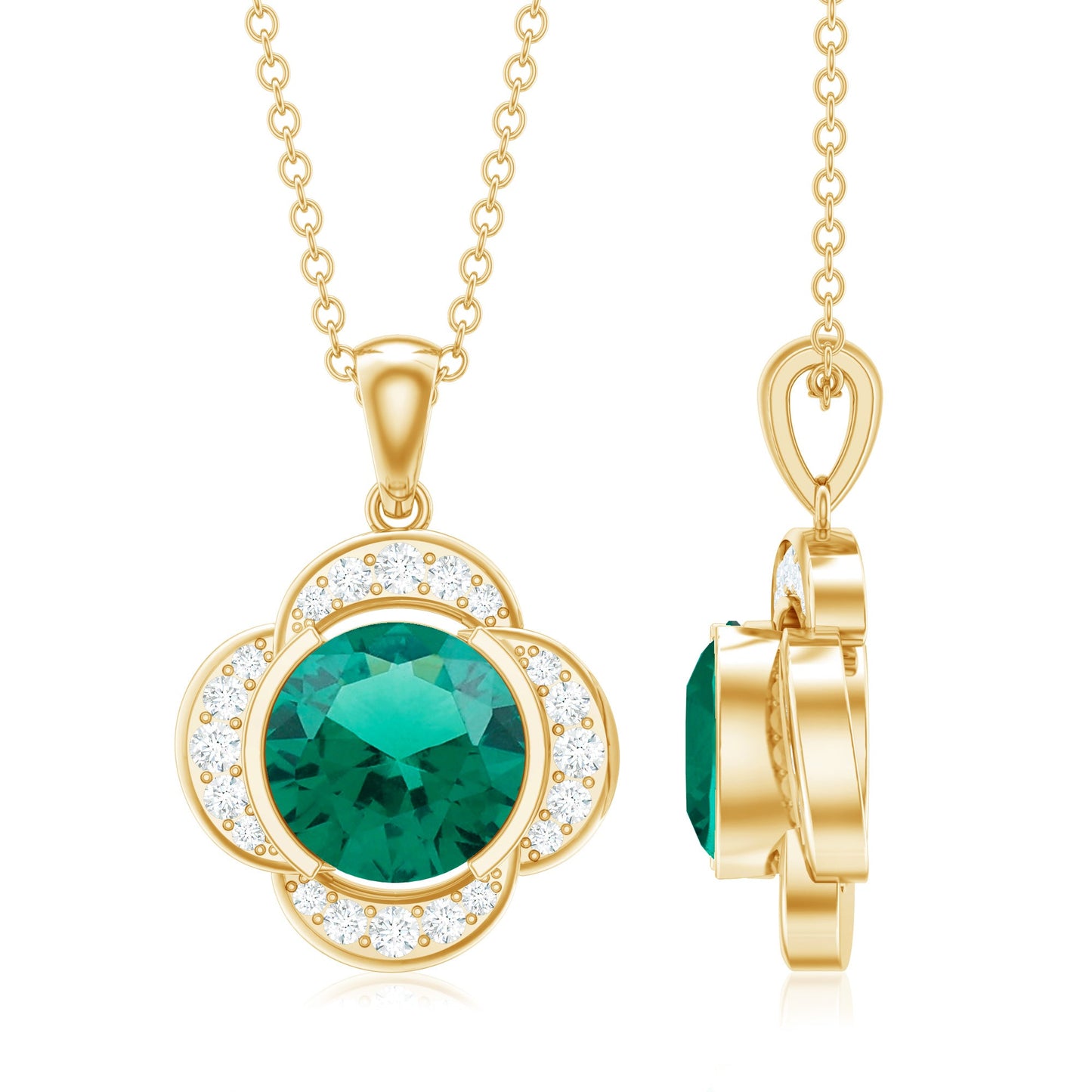 2 CT Lab Grown Emerald and Diamond Flower Necklace