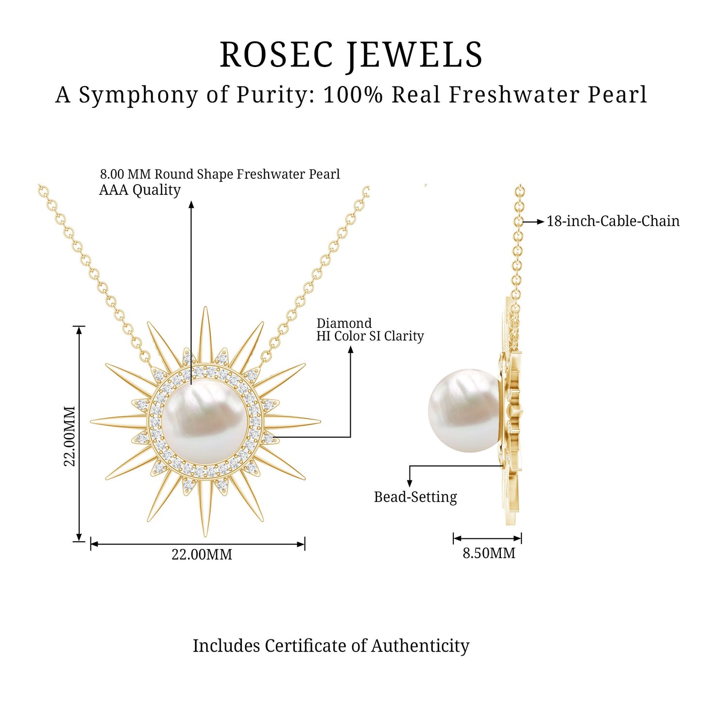 Natural Freshwater Pearl and Diamond Sunburst Pendant Necklace