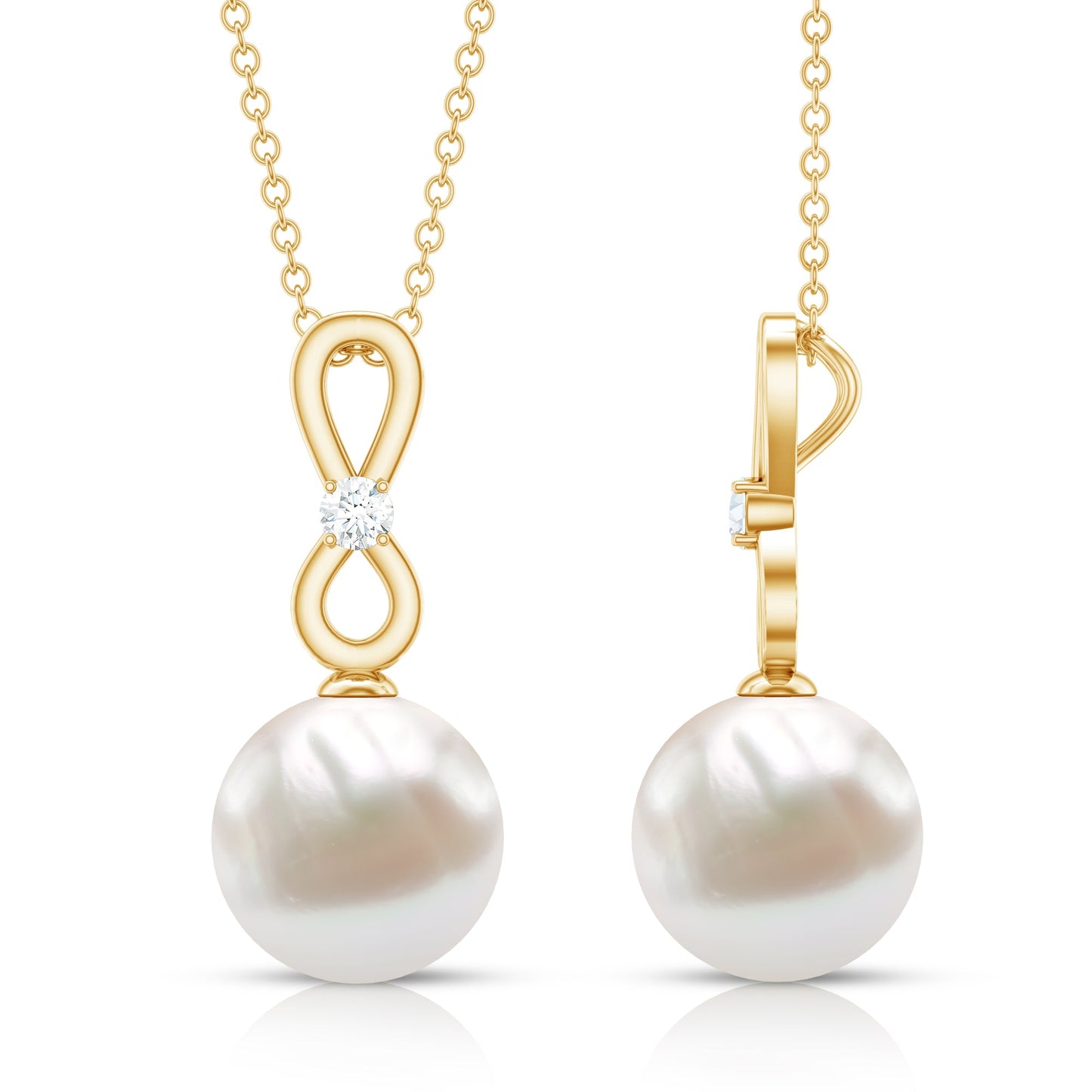 8 Carat Round Freshwater Pearl Drop Infinity Pendant with Diamond
