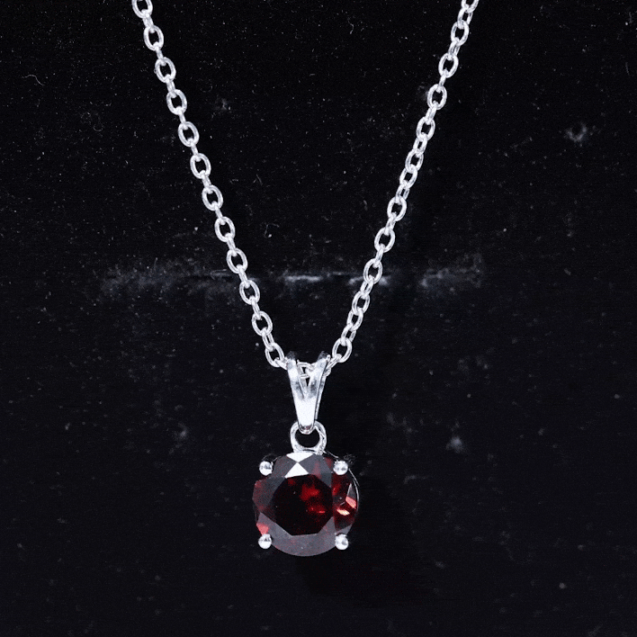 2.3 Carat Round Cut Garnet Solitaire Necklace with Rabbit Ear Bail