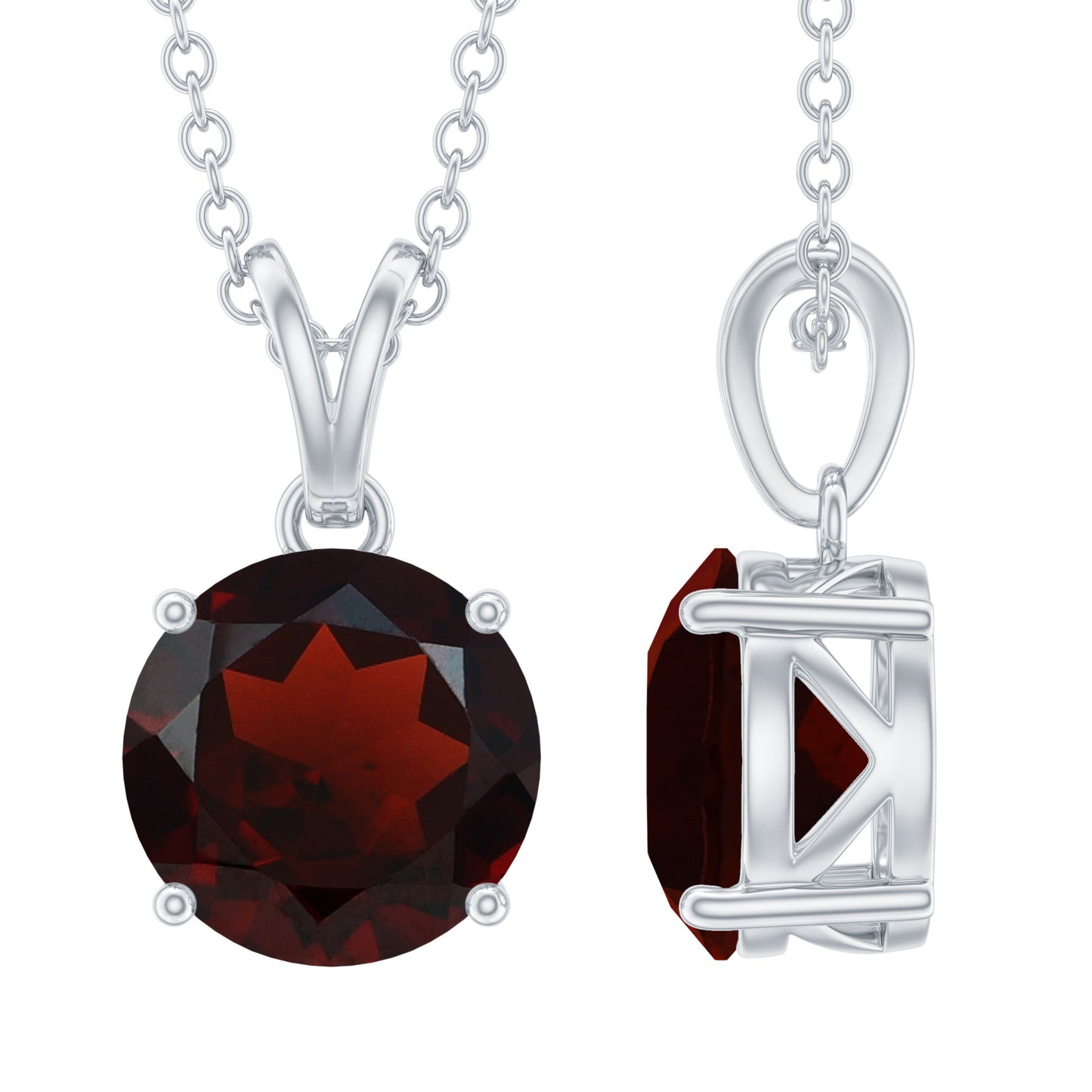 2.3 Carat Round Cut Garnet Solitaire Necklace with Rabbit Ear Bail