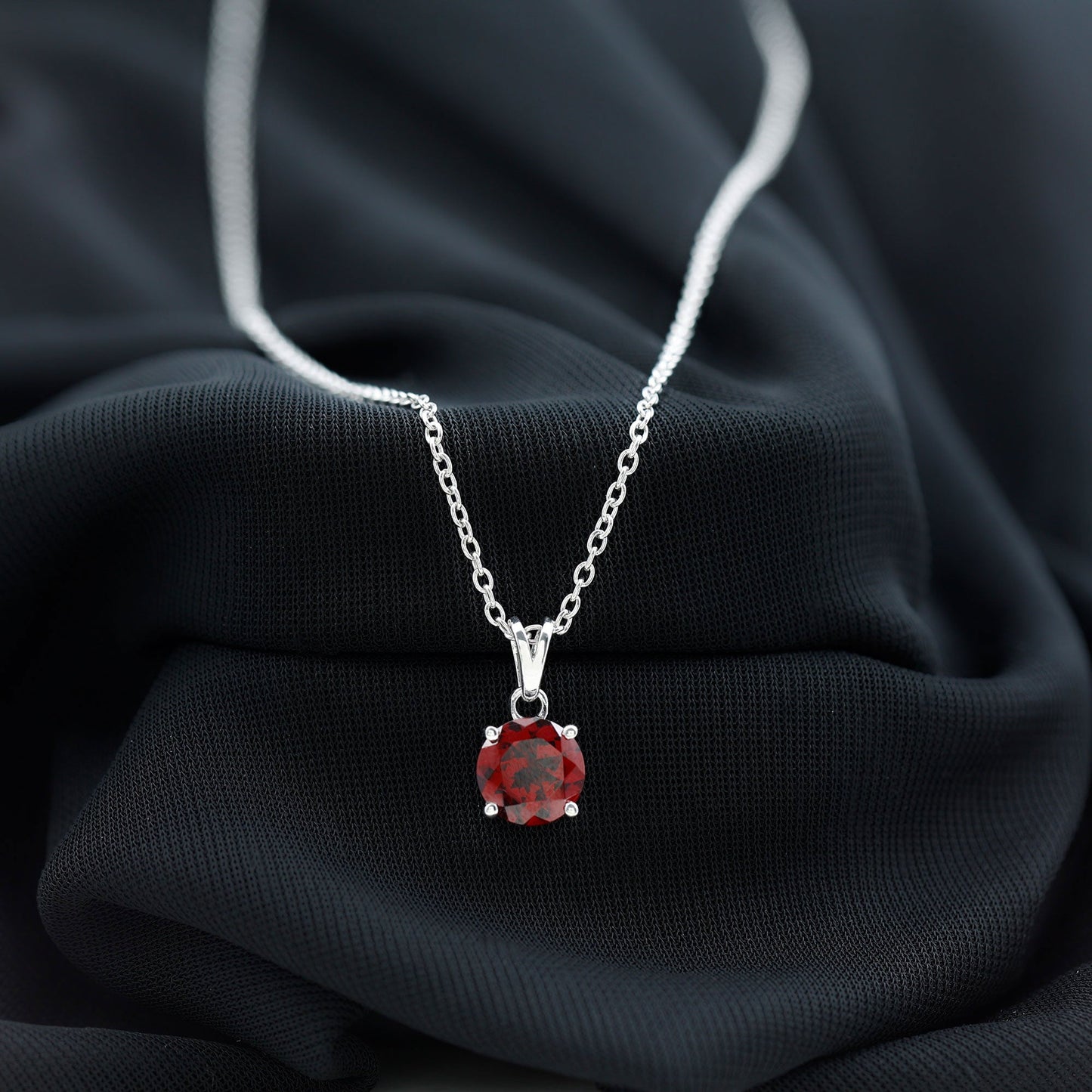 2.3 Carat Round Cut Garnet Solitaire Necklace with Rabbit Ear Bail
