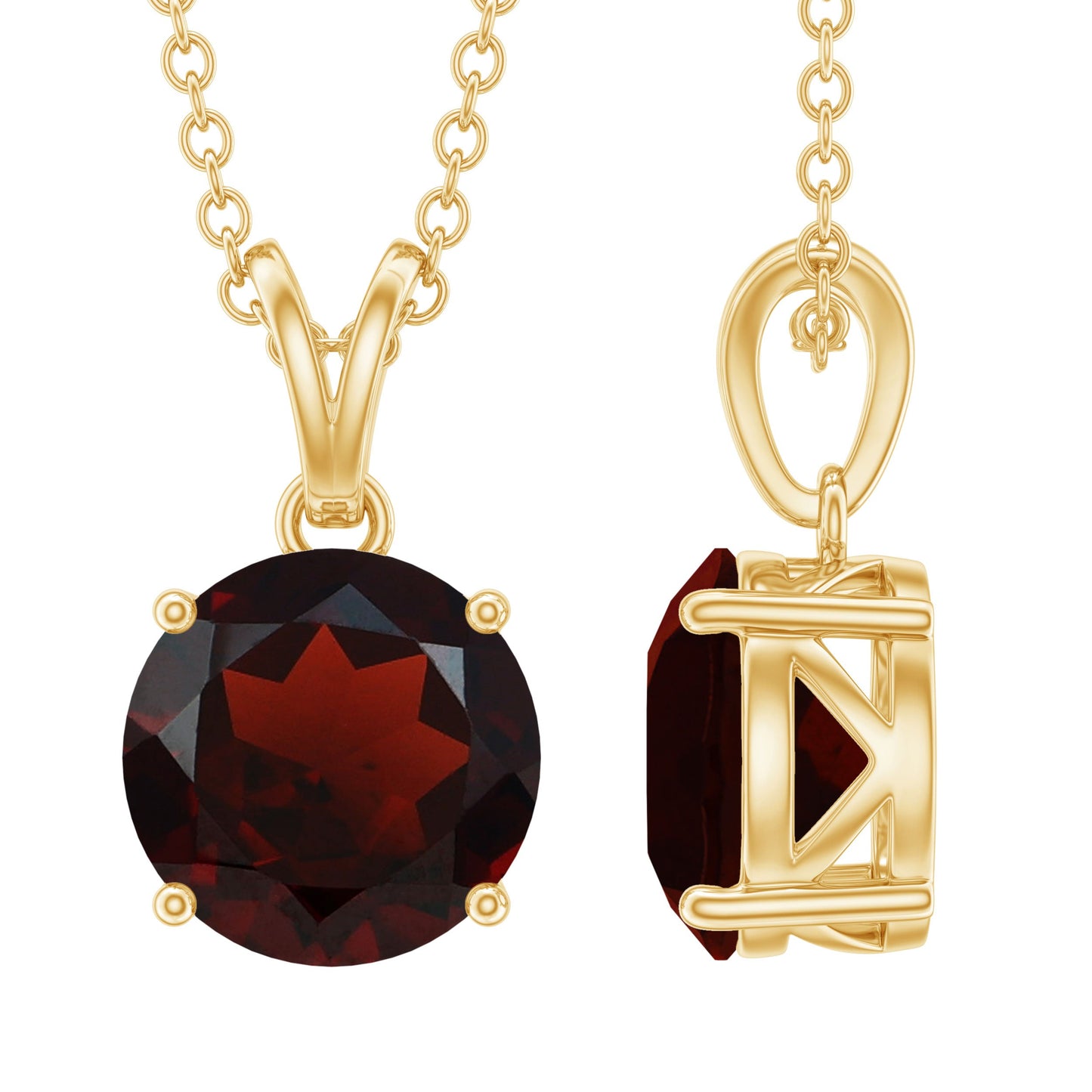 2.3 Carat Round Cut Garnet Solitaire Necklace with Rabbit Ear Bail