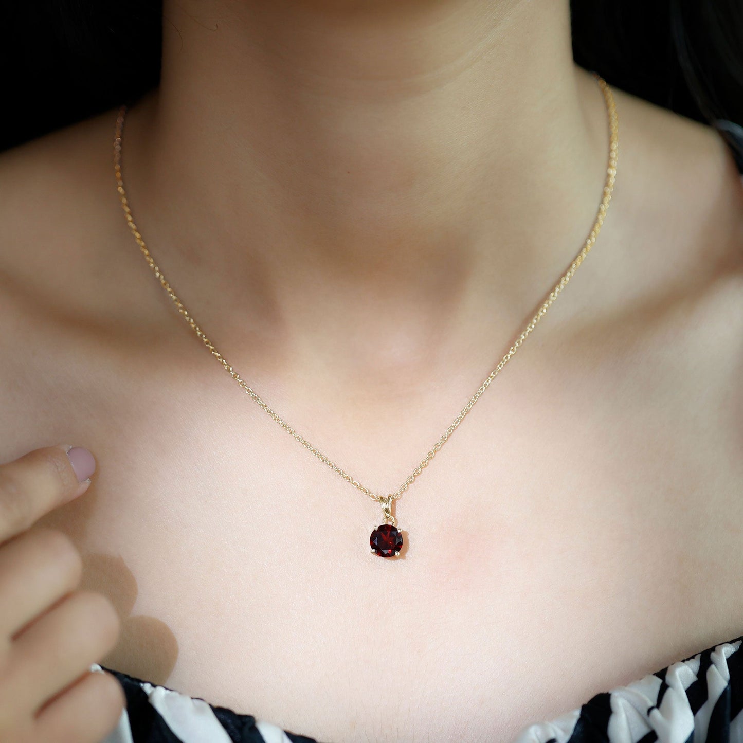 2.3 Carat Round Cut Garnet Solitaire Necklace with Rabbit Ear Bail