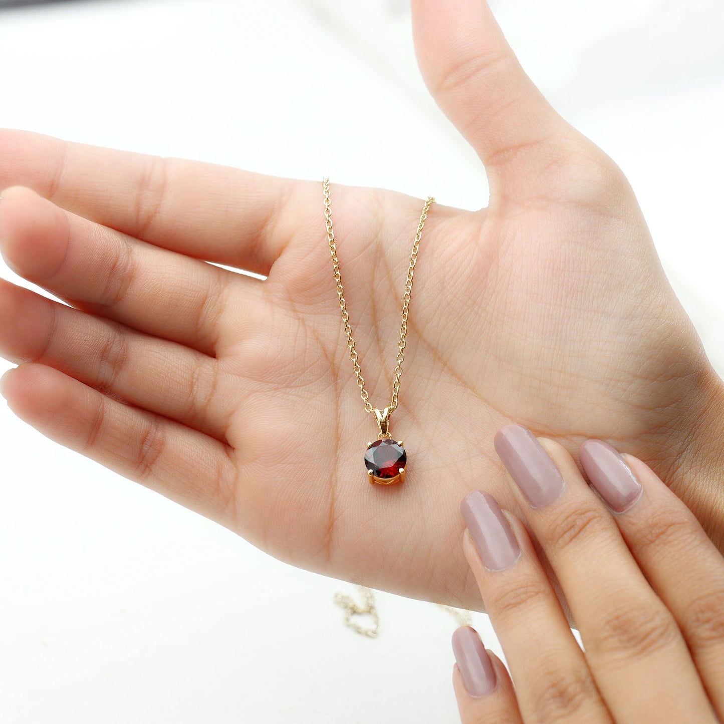 2.3 Carat Round Cut Garnet Solitaire Necklace with Rabbit Ear Bail