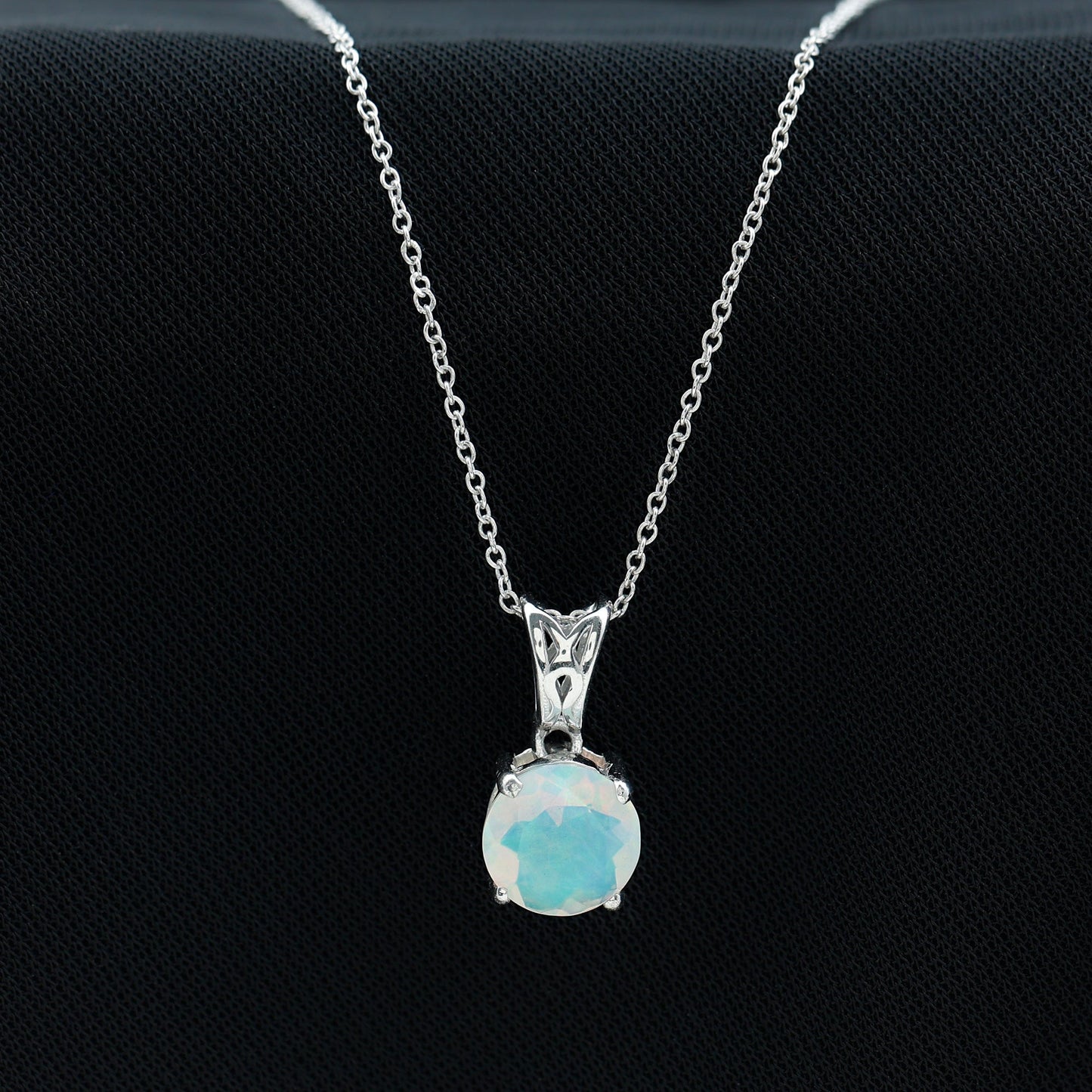Real Ethiopian Opal Solitaire Pendant Necklace with Chain
