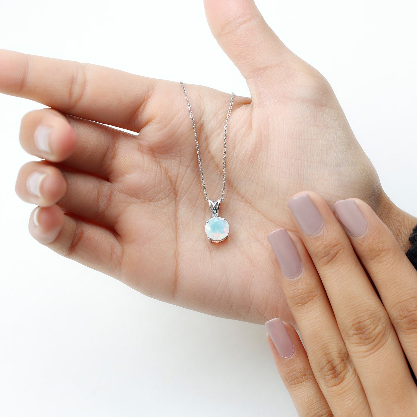 Real Ethiopian Opal Solitaire Pendant Necklace with Chain
