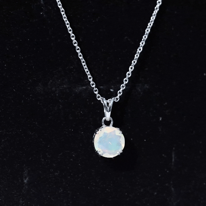 Genuine Ethiopian Opal Solitaire Necklace With Chain