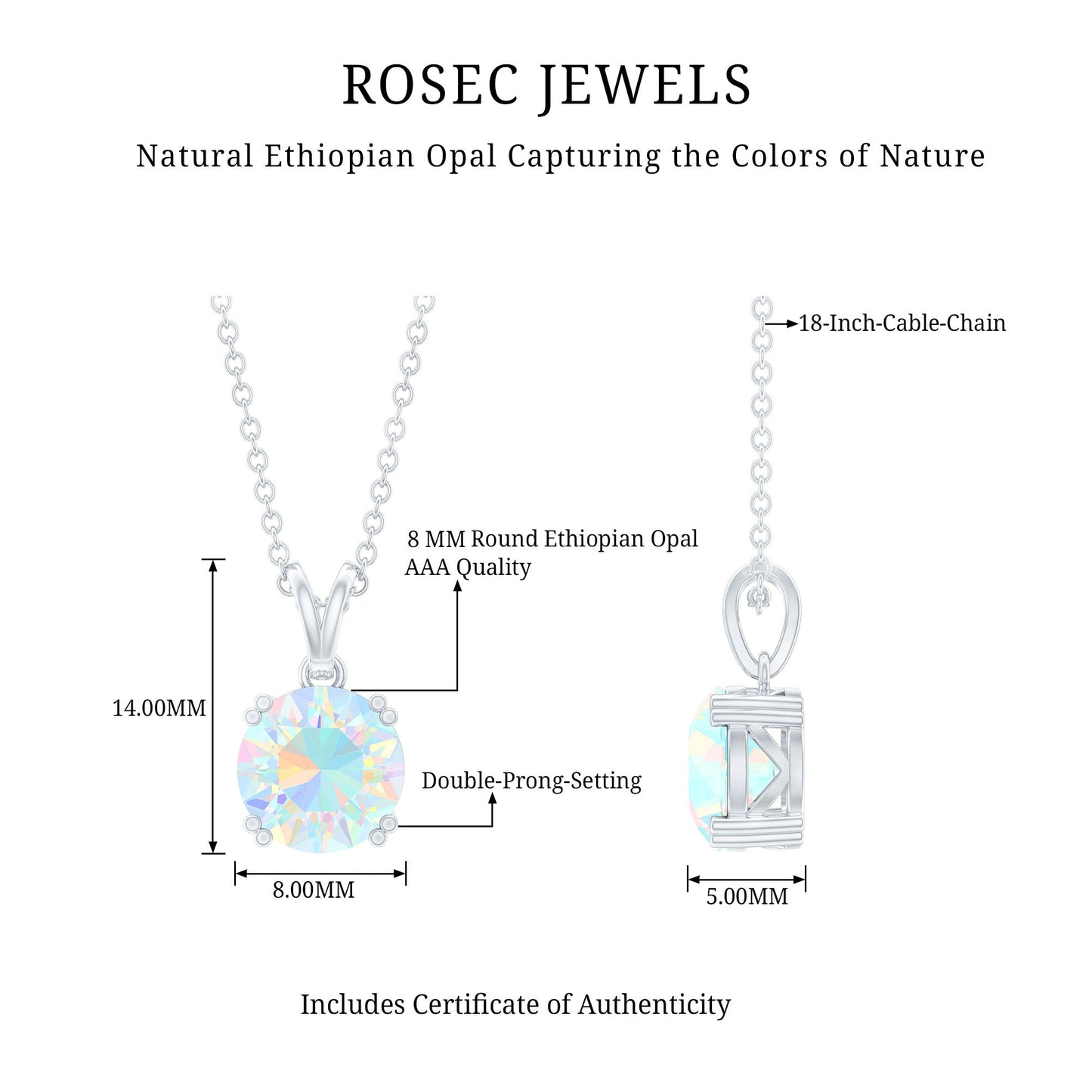 Genuine Ethiopian Opal Solitaire Necklace With Chain