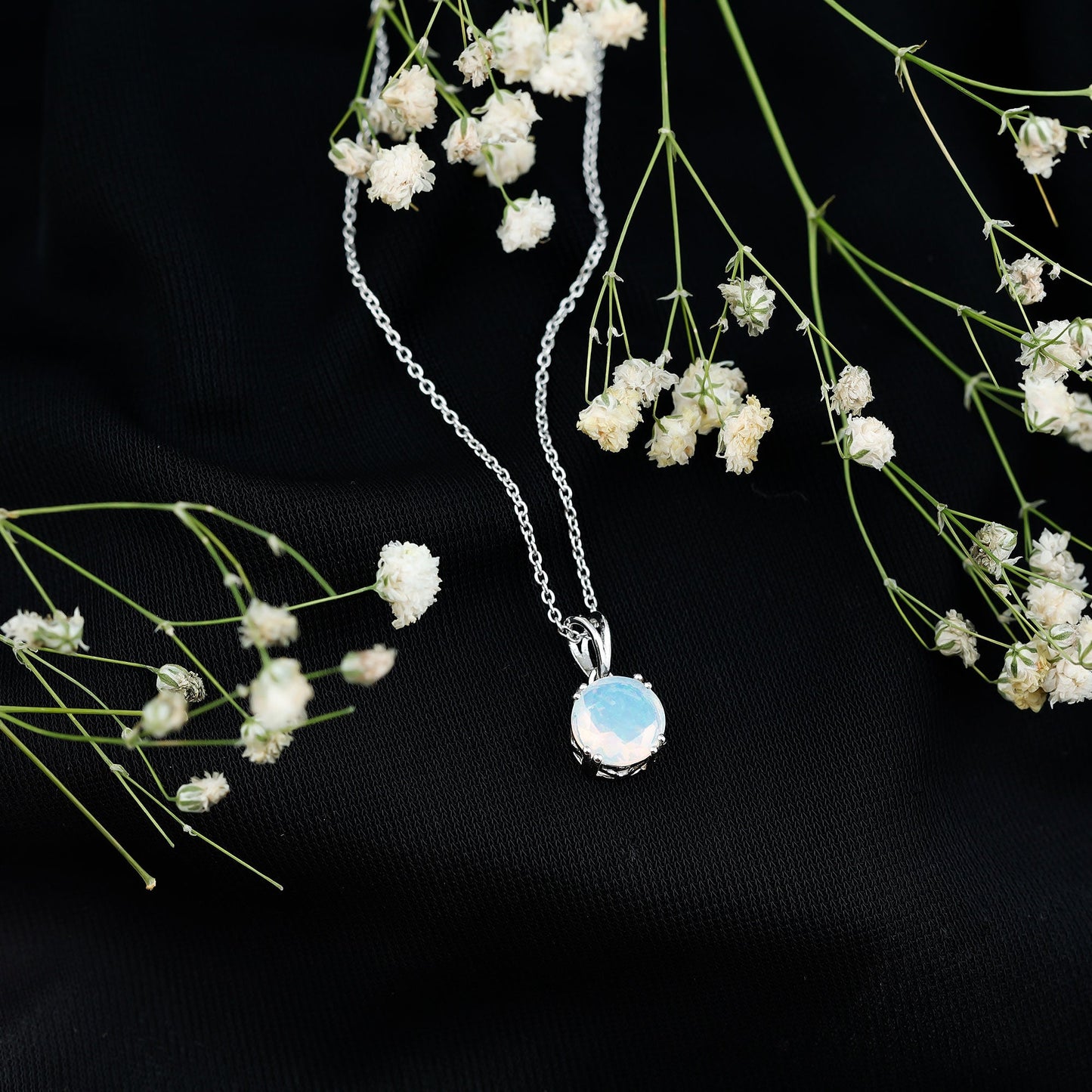 Genuine Ethiopian Opal Solitaire Necklace With Chain