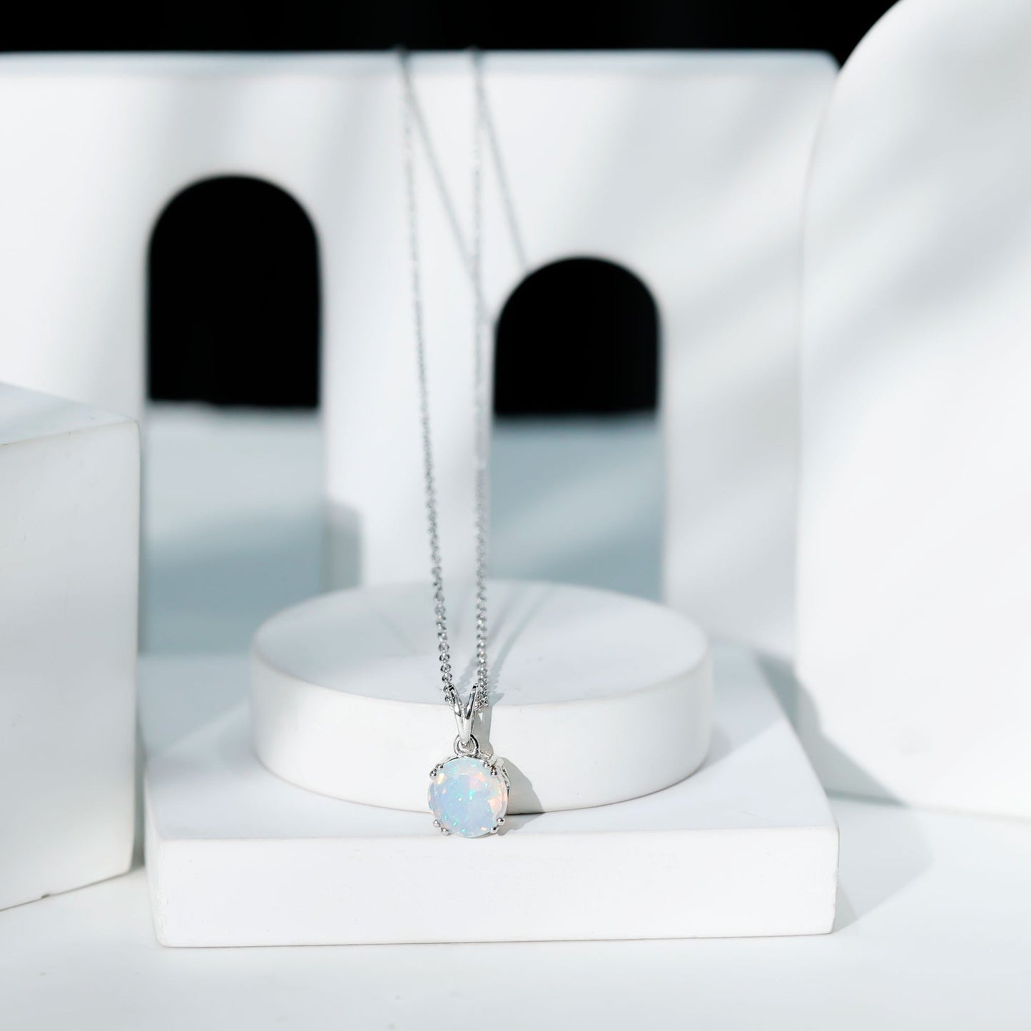 Genuine Ethiopian Opal Solitaire Necklace With Chain