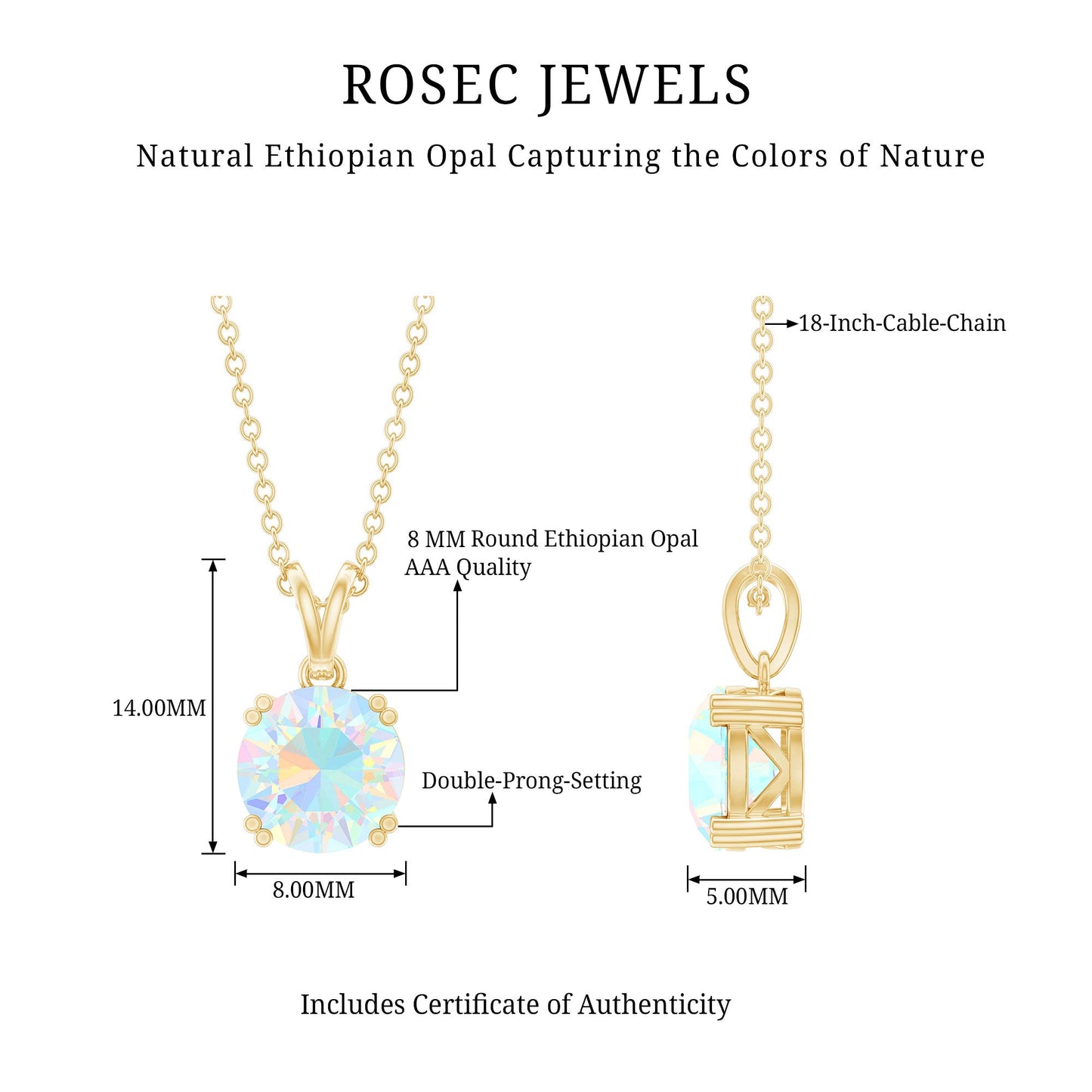 Genuine Ethiopian Opal Solitaire Necklace With Chain