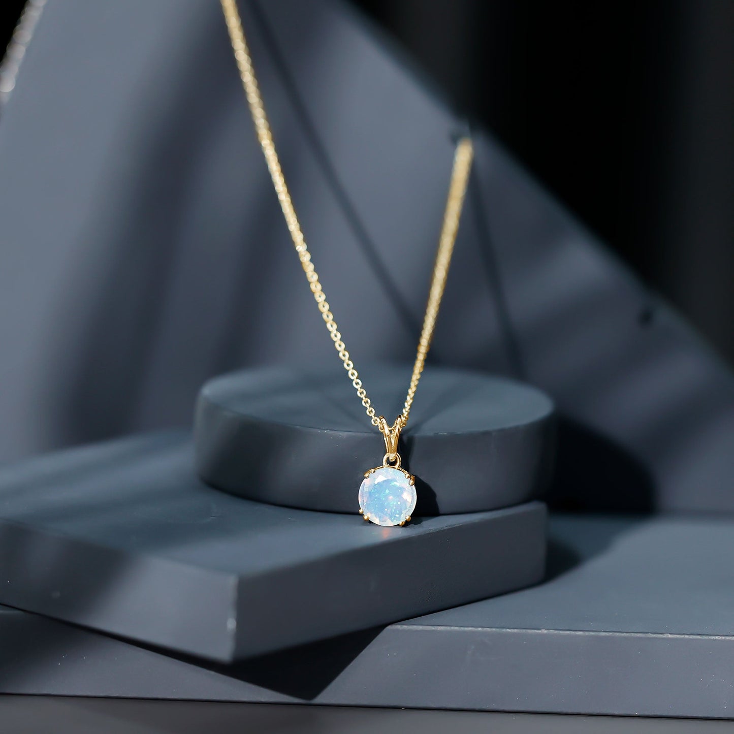 Genuine Ethiopian Opal Solitaire Necklace With Chain