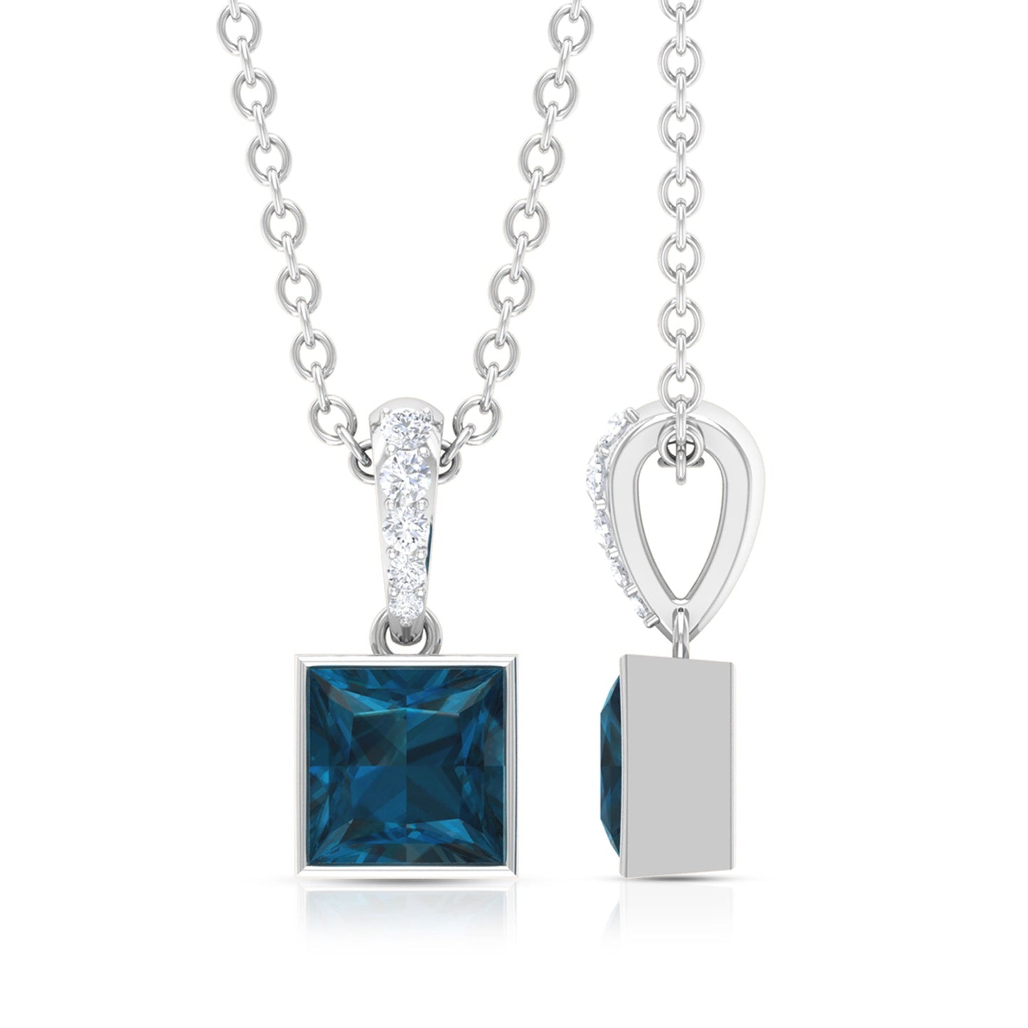 1 Carat Princess Cut London Blue Topaz Pendant with Diamond