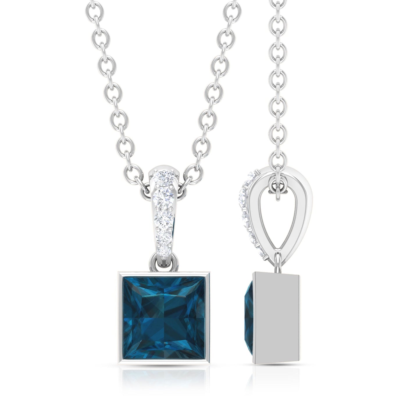 1 Carat Princess Cut London Blue Topaz Pendant with Diamond