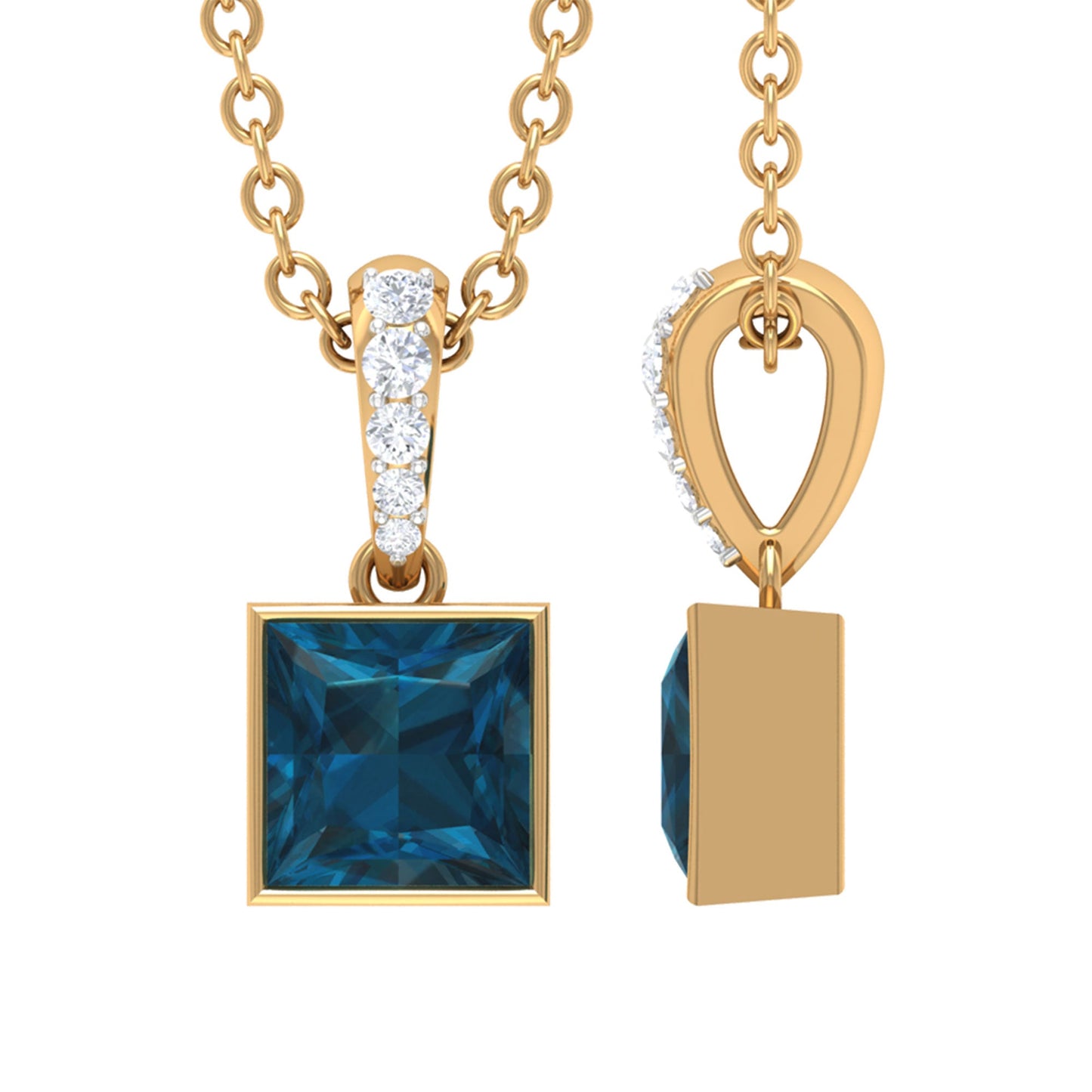 1 Carat Princess Cut London Blue Topaz Pendant with Diamond