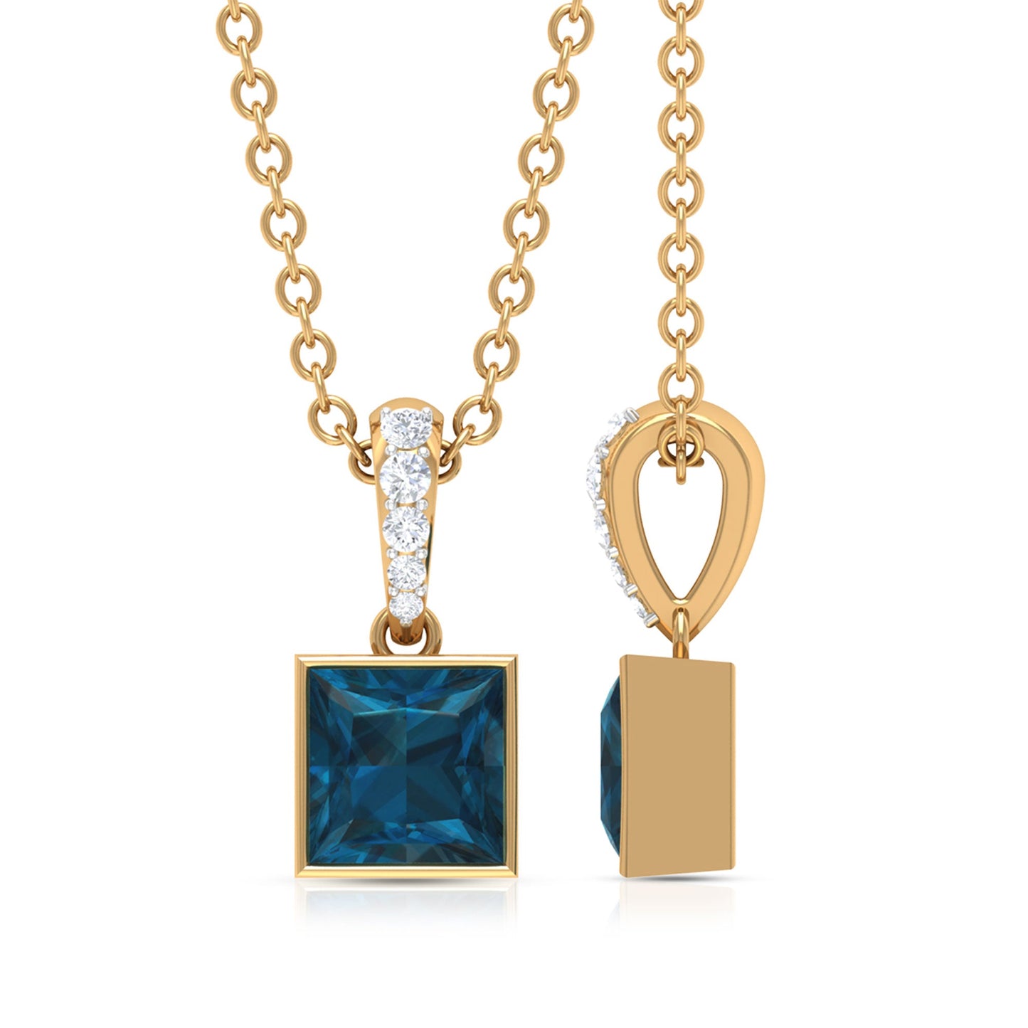1 Carat Princess Cut London Blue Topaz Pendant with Diamond