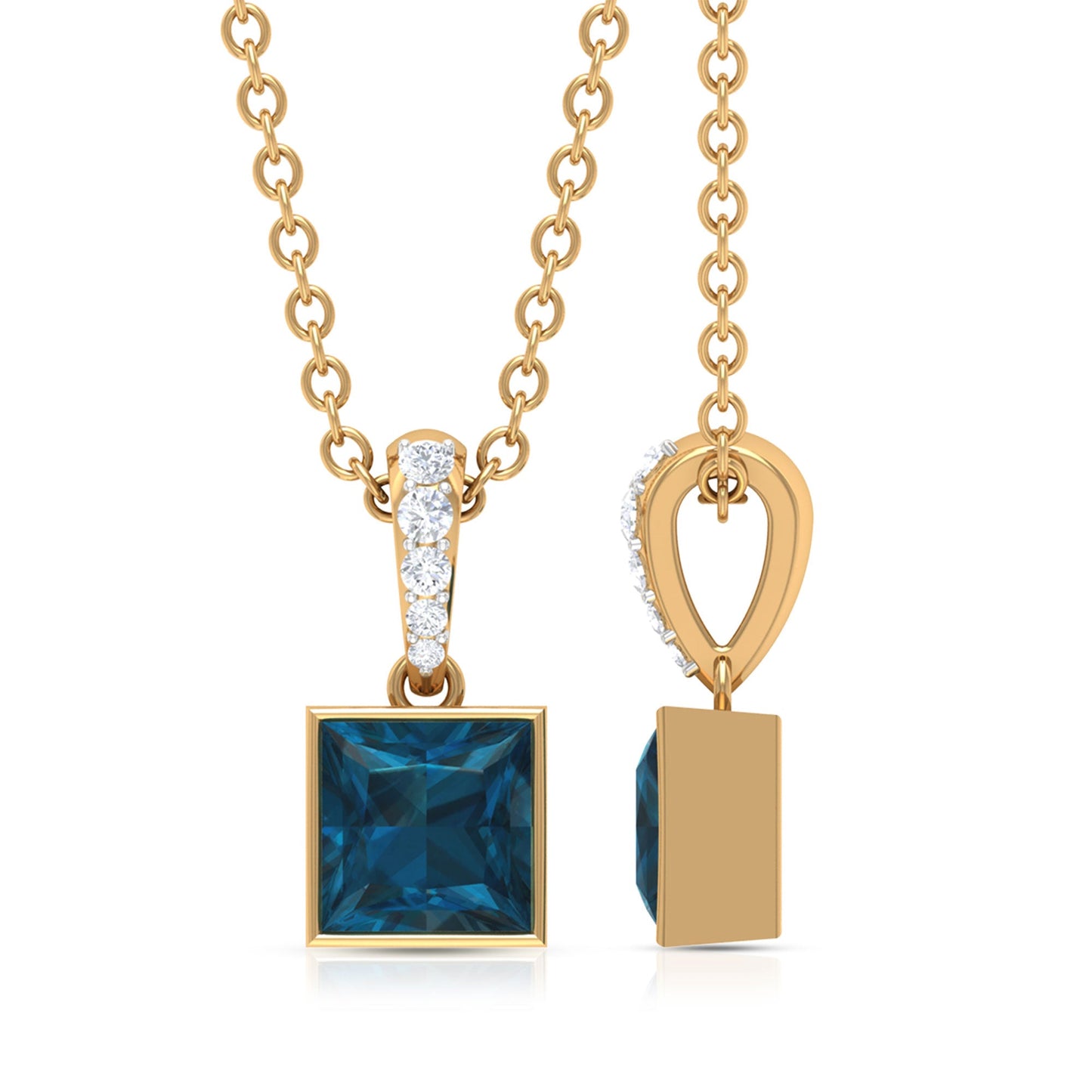 1 Carat Princess Cut London Blue Topaz Pendant with Diamond