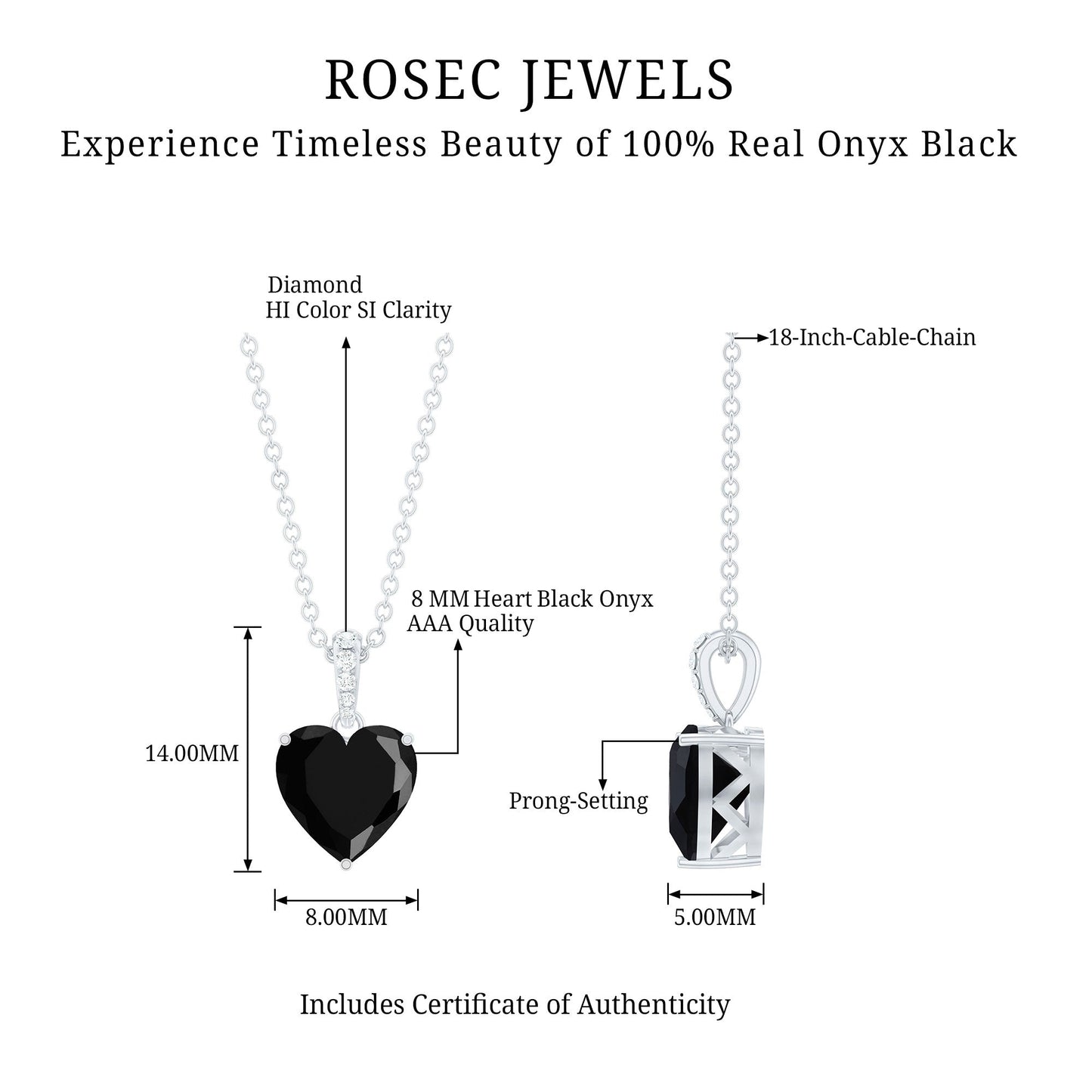 2 Carat Black Onyx Heart Pendant with Diamond