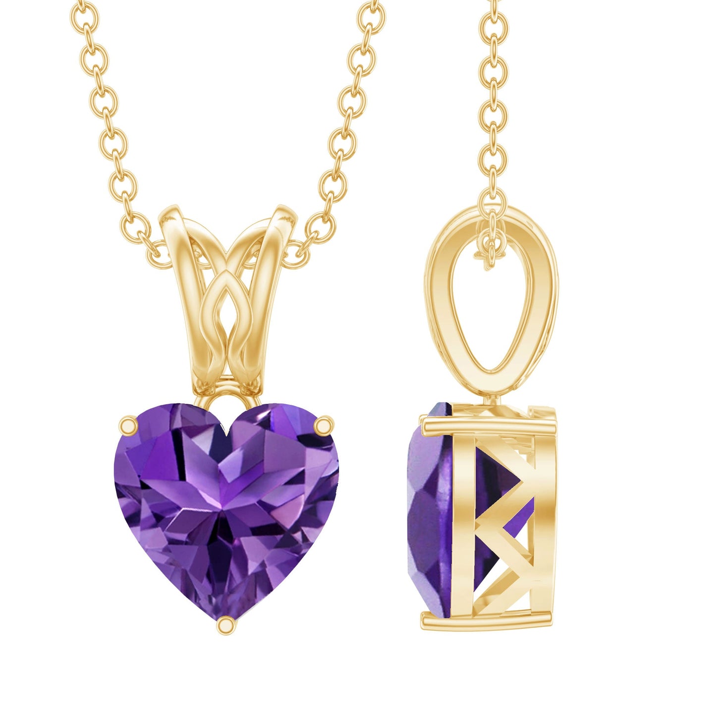 2 Carat Heart Shape Amethyst Pendant Necklace With Chain