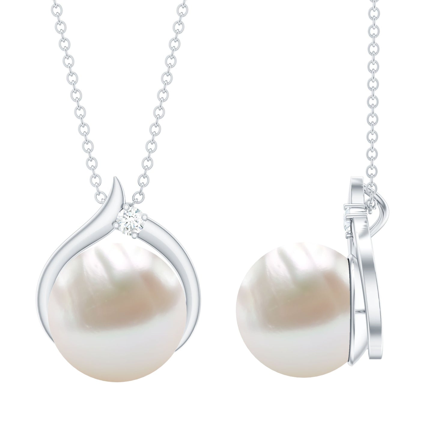 11 Carat White Pearl Solitaire Necklace with Diamond