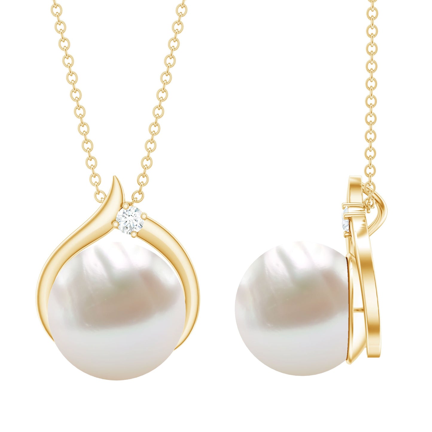 11 Carat White Pearl Solitaire Necklace with Diamond