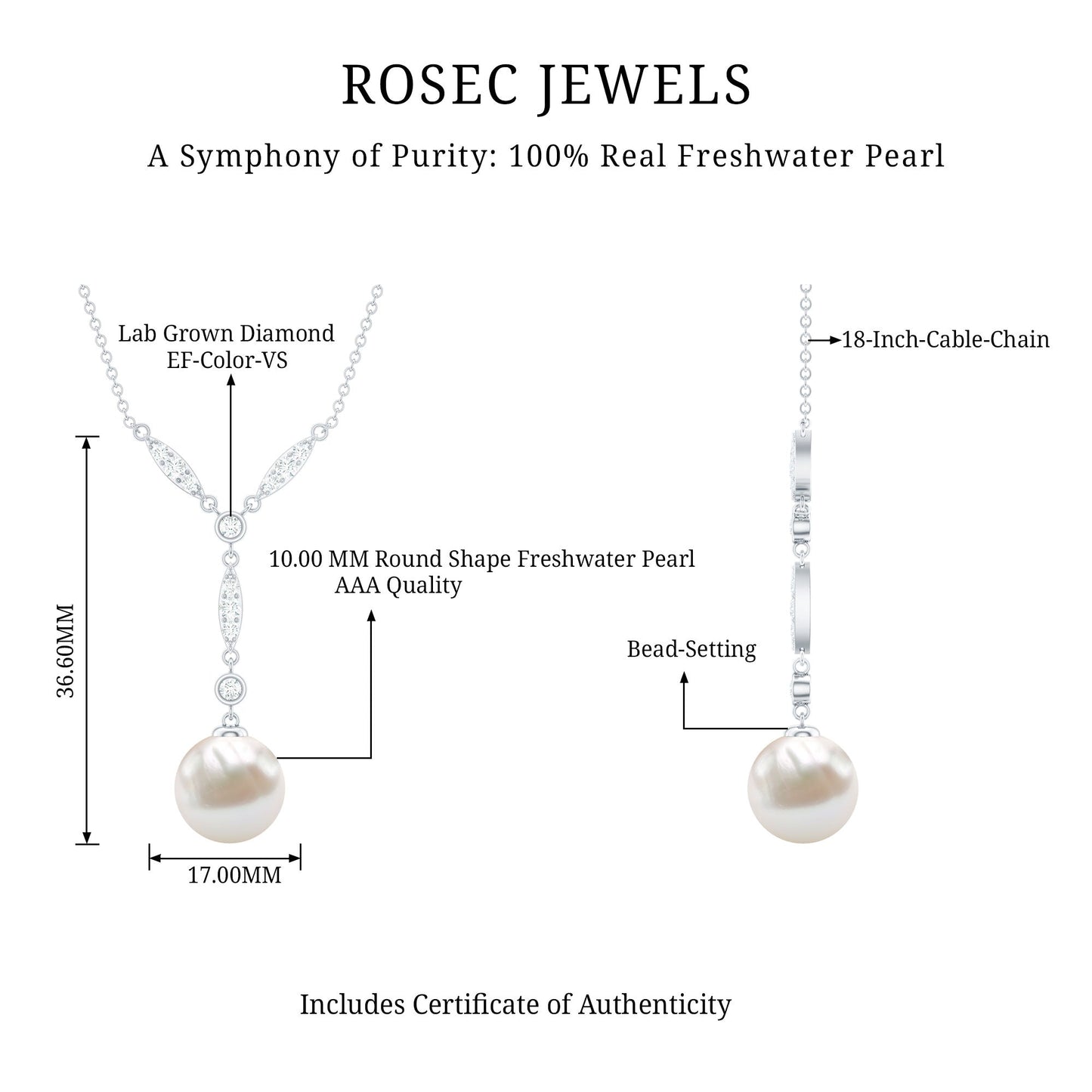 Natural Freshwater Pearl Bridal Necklace With Lab Diamond