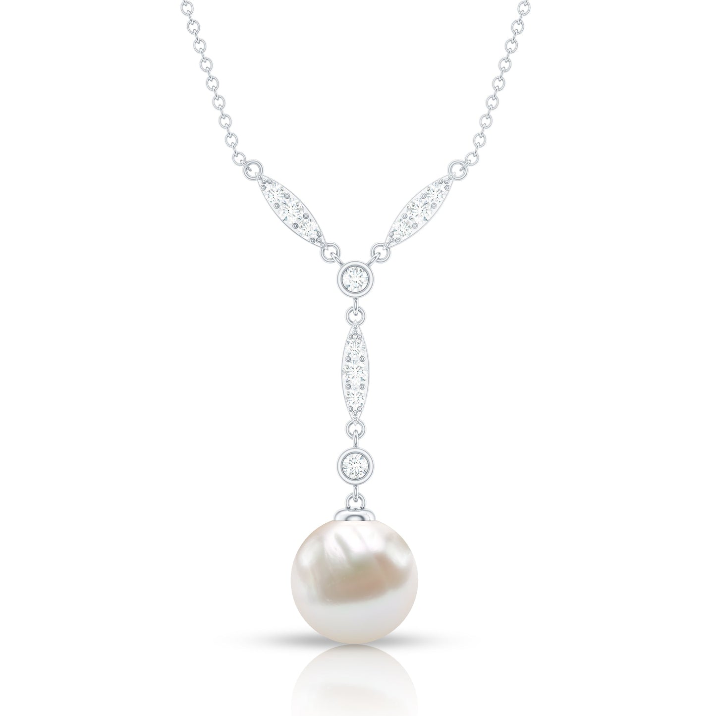 Natural Freshwater Pearl Bridal Necklace With Lab Diamond