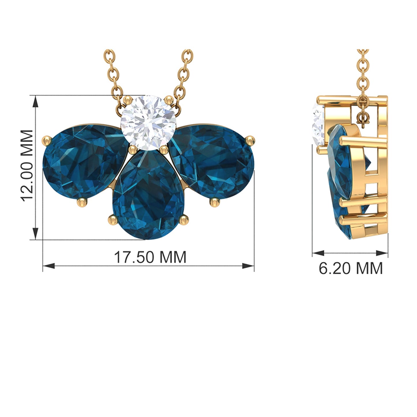 Real Pear Cut London Blue Topaz Flower Necklace