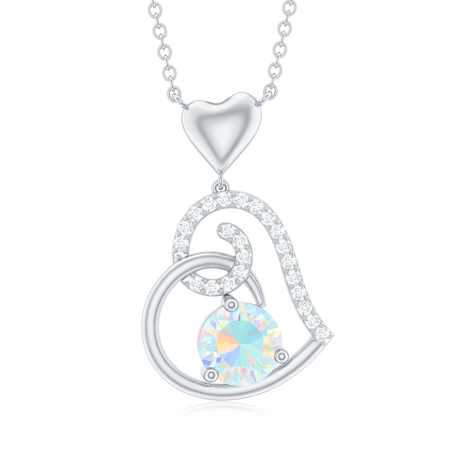 Ethiopian Opal Heart Pendant Necklace with Diamond