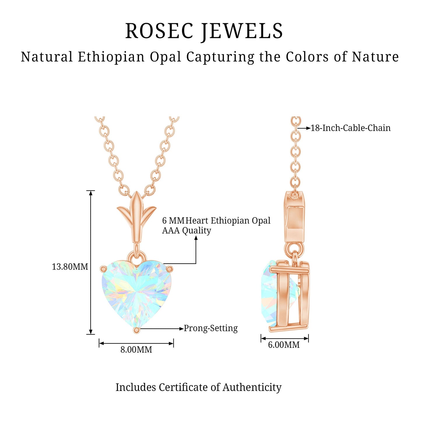 0.75 Carat Heart Shape Ethiopian Opal Necklace With Chain