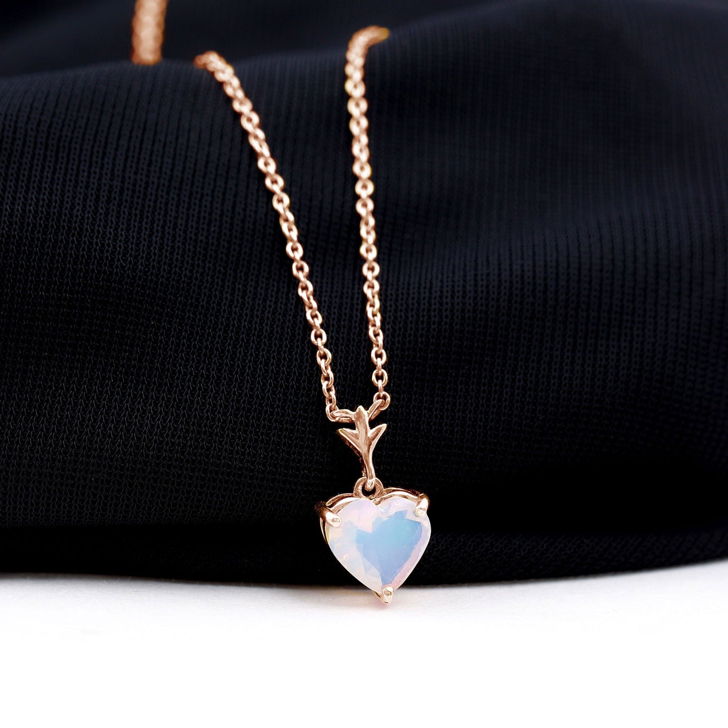 0.75 Carat Heart Shape Ethiopian Opal Necklace With Chain