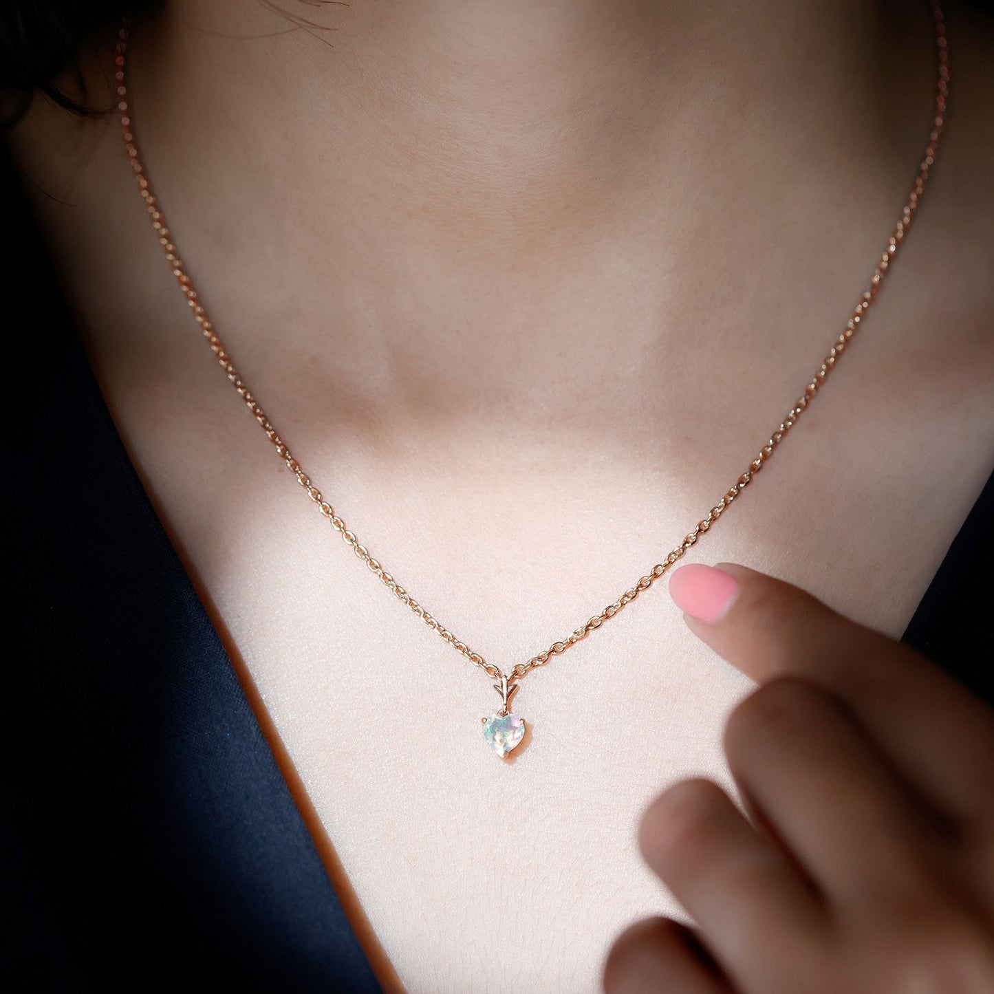 0.75 Carat Heart Shape Ethiopian Opal Necklace With Chain