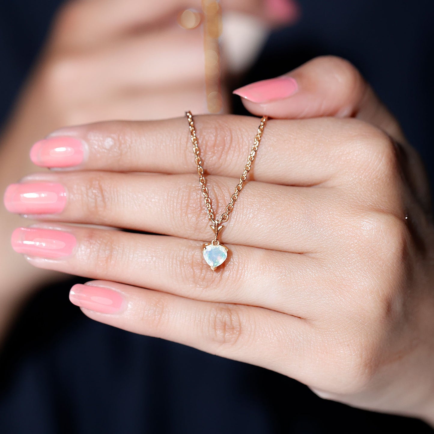 0.75 Carat Heart Shape Ethiopian Opal Necklace With Chain