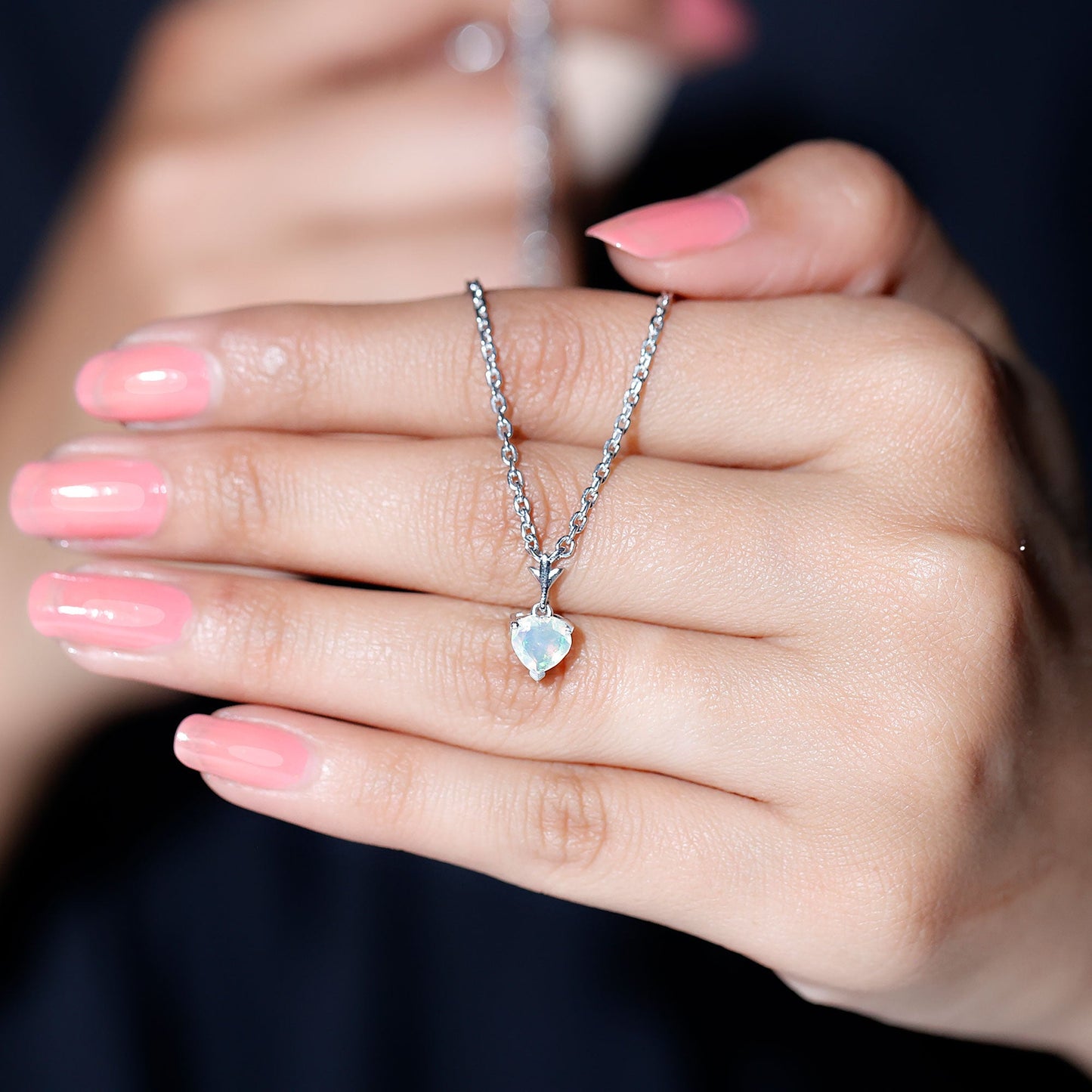 0.75 Carat Heart Shape Ethiopian Opal Necklace With Chain