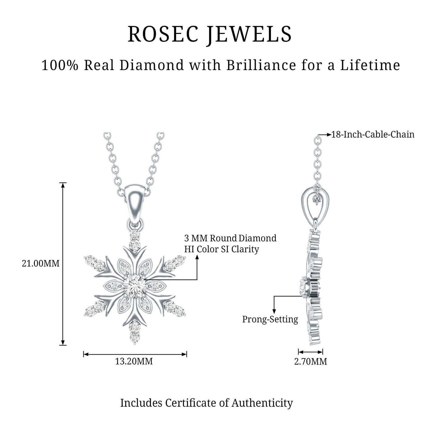 Certified Diamond Snowflake Christmas Necklace
