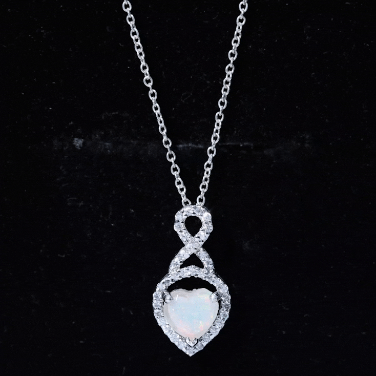 2 Carat Heart Shape Ethiopian Opal Infinity Pendant with Diamond
