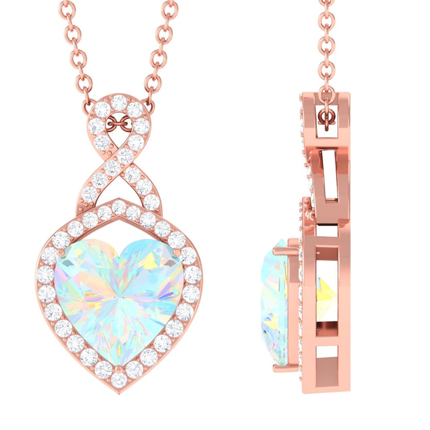 2 Carat Heart Shape Ethiopian Opal Infinity Pendant with Diamond