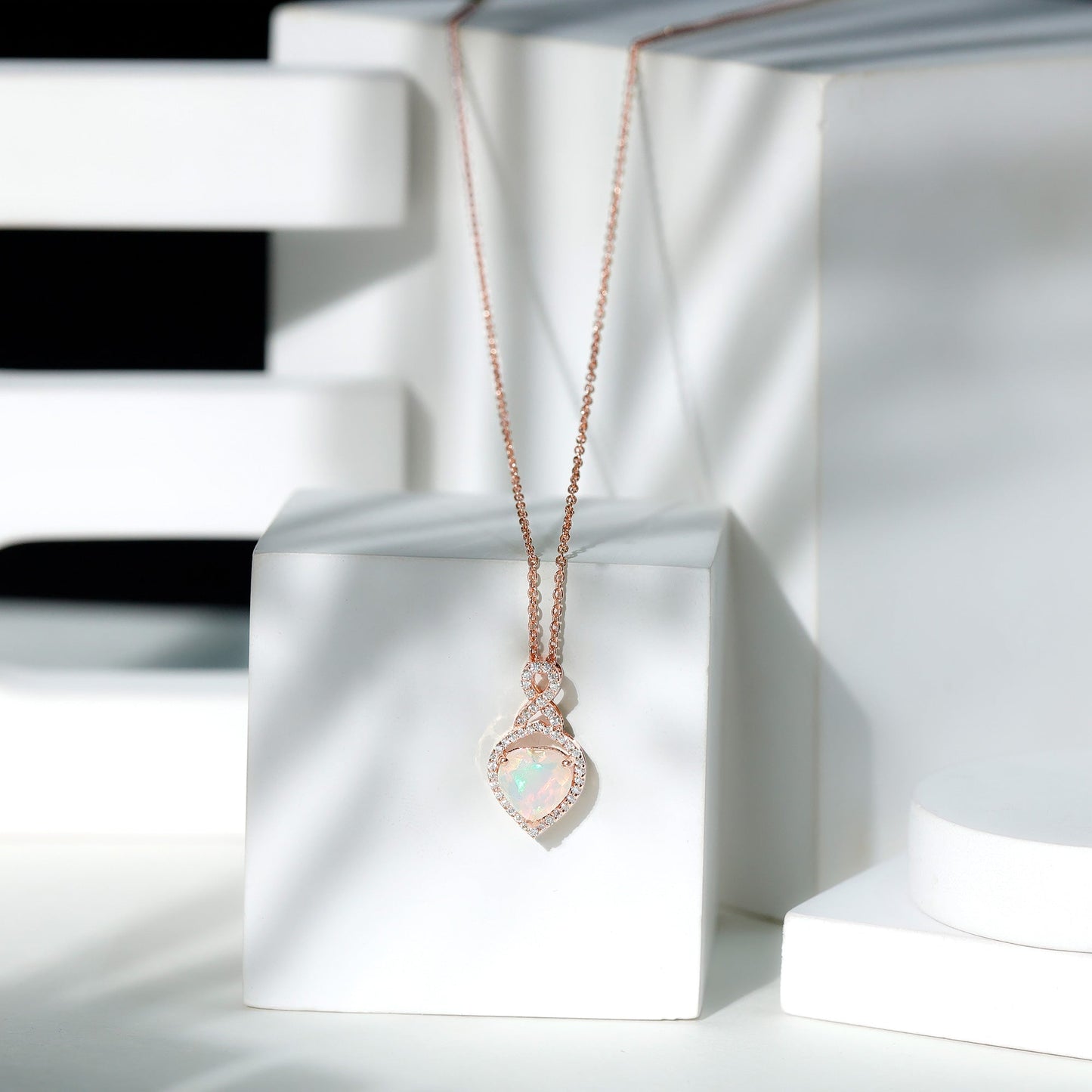 2 Carat Heart Shape Ethiopian Opal Infinity Pendant with Diamond
