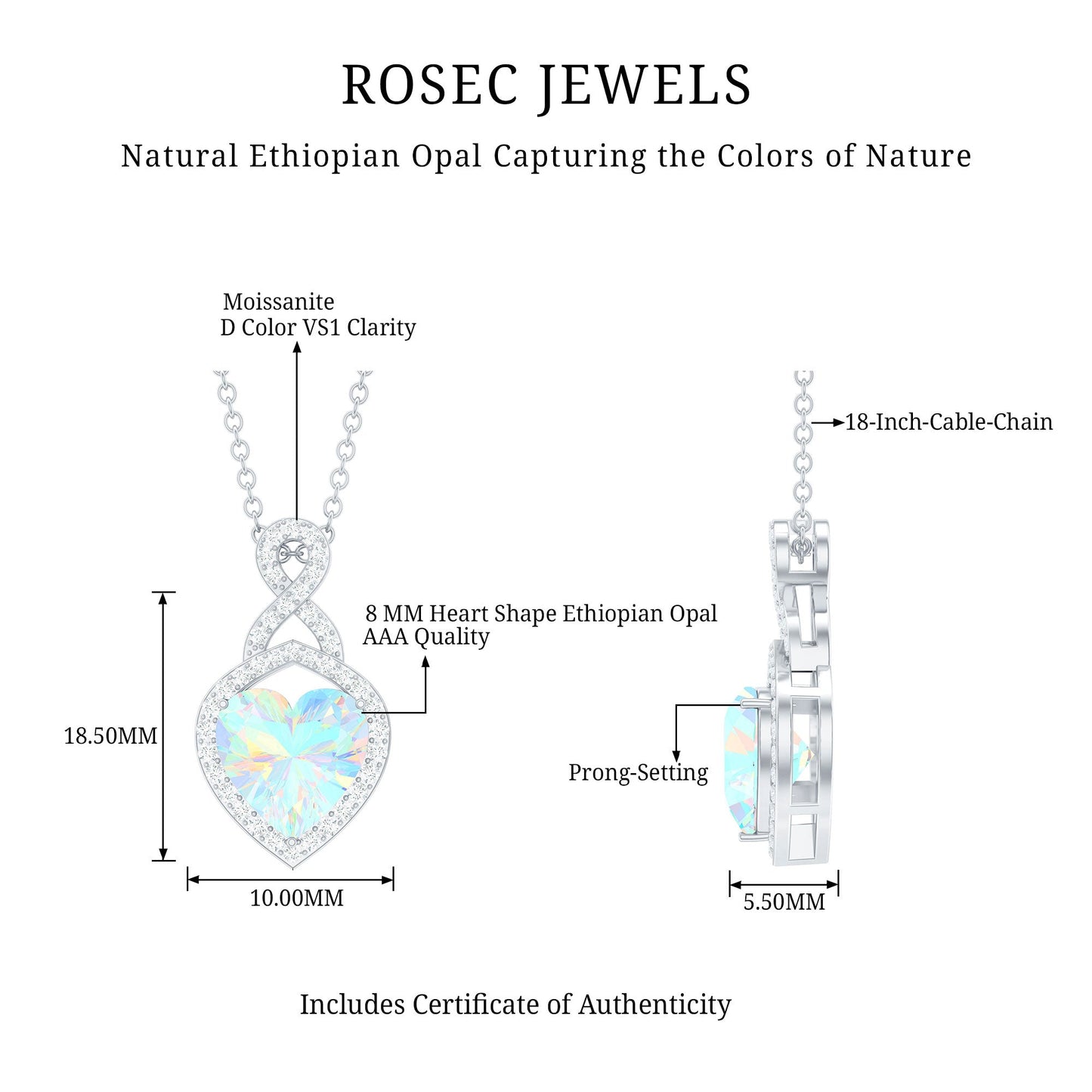 2 Carat Heart Shape Ethiopian Opal Infinity Pendant with Diamond