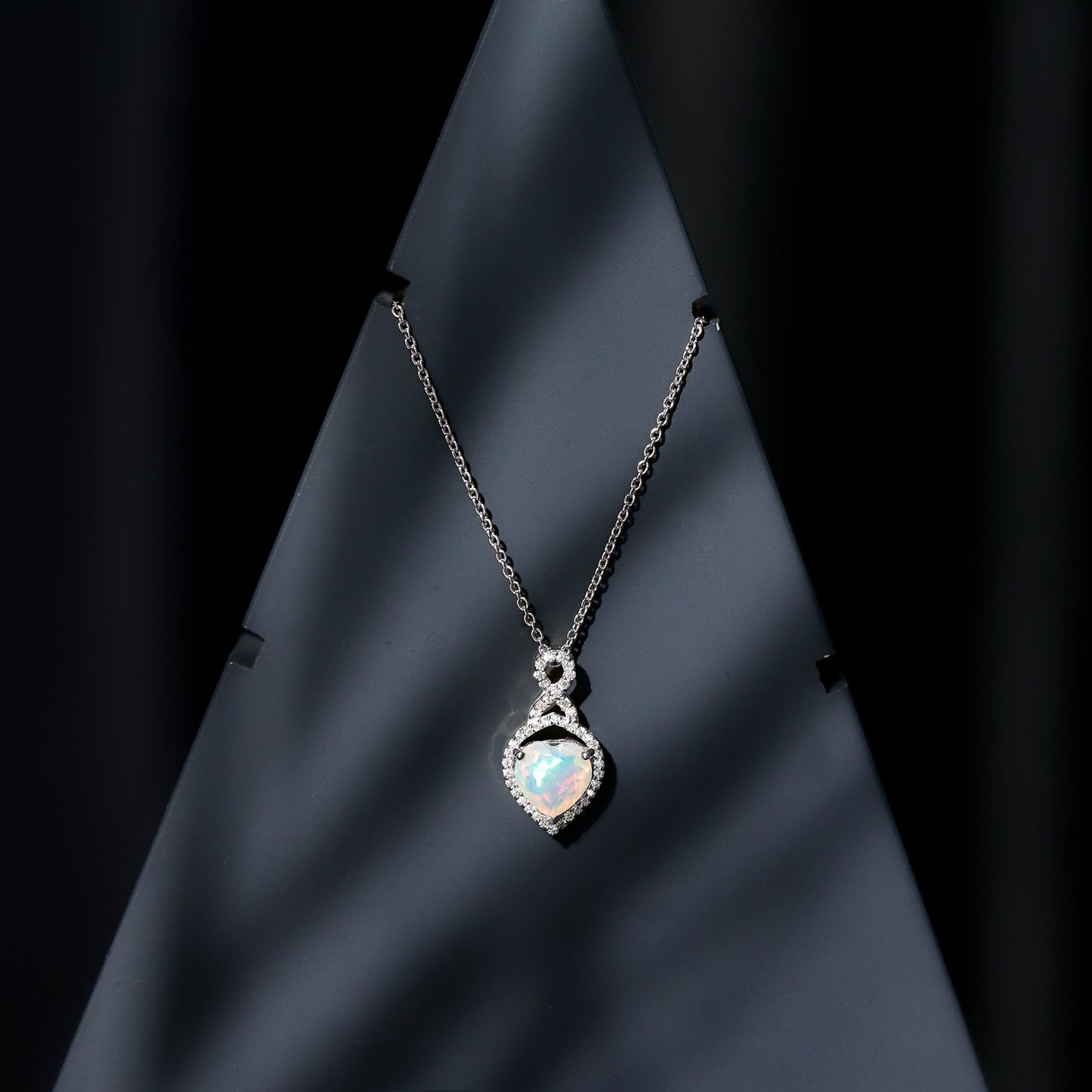 2 Carat Heart Shape Ethiopian Opal Infinity Pendant with Diamond